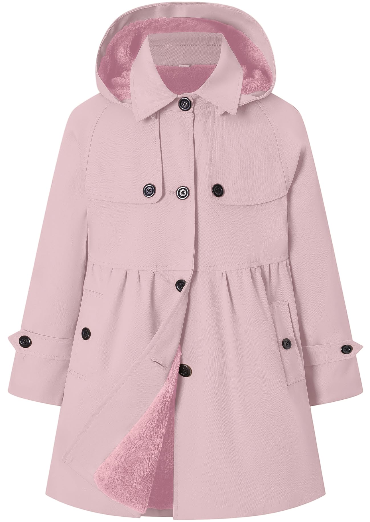 Betusline Girl's Single Breasted Trench Coat Hooded Dress Coat Outerwear