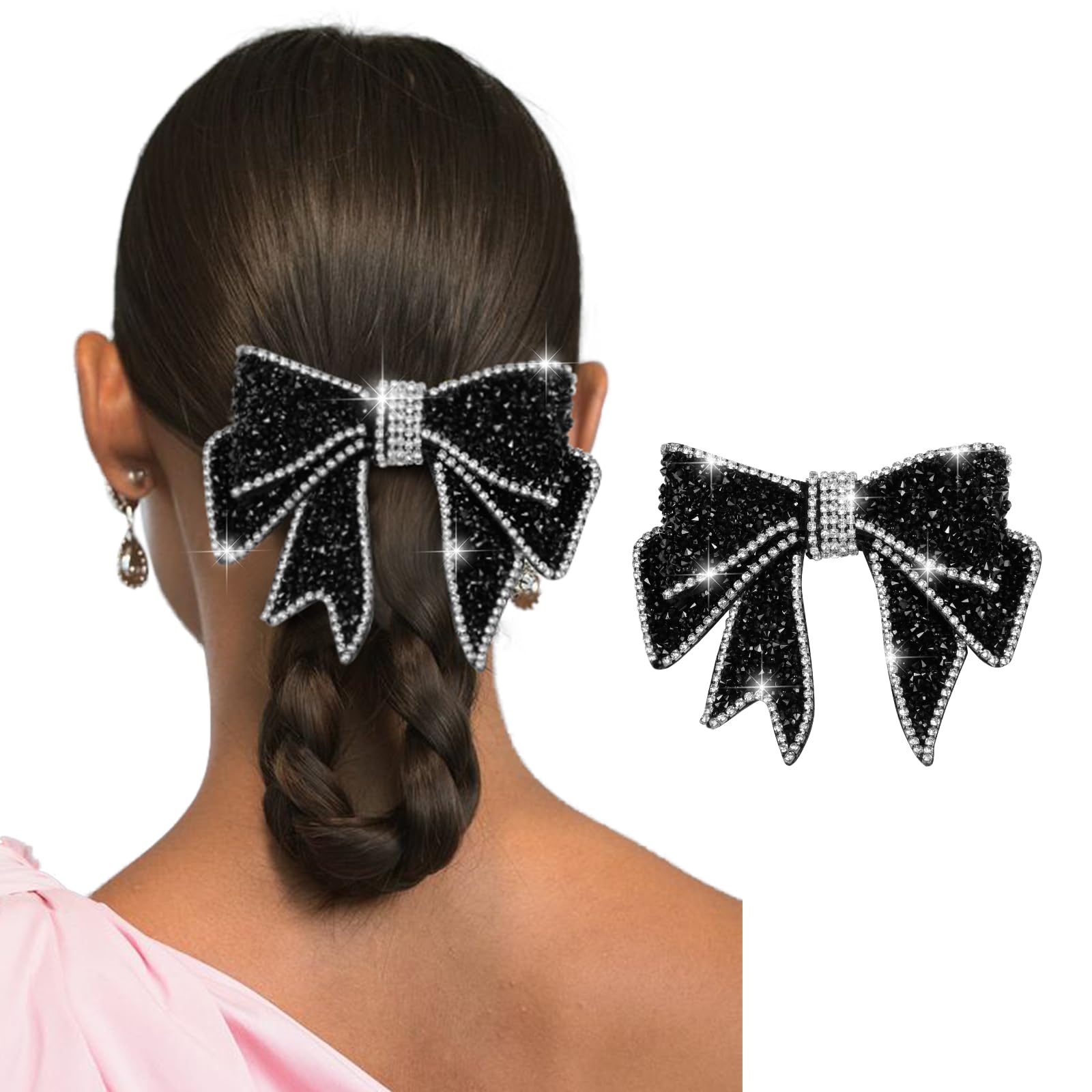 Amazon.com : Black Rhinestone Bow Hair Clip - Elegant French  display picture 1