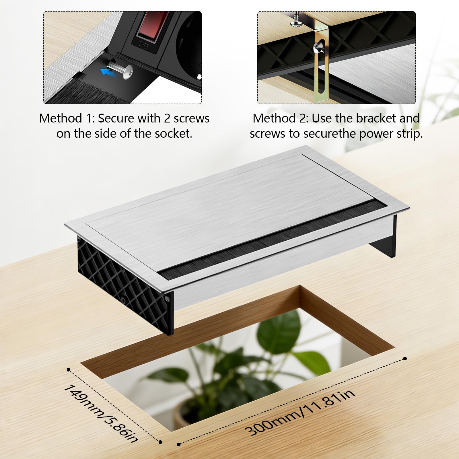 Enchufe Empotrable de Aluminio de 3 Enchufes con Tipo C, USB y 2 CAT6, Regleta Retráctil con Interruptor Ángulo Ajustable para Cocina, Escritorio y Oficina, Cable de 1,8M