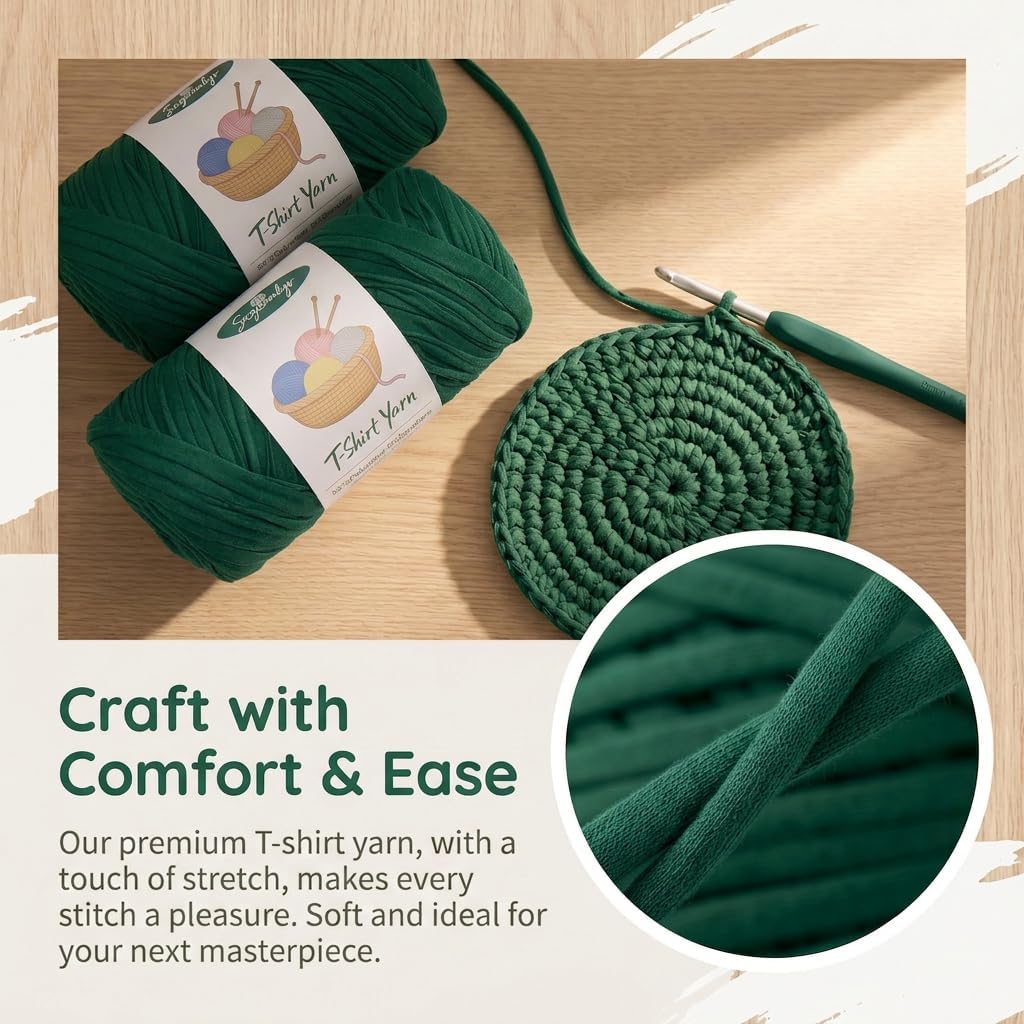 2 Pack T-Shirt Yarn for Crochet 400g/144yds (Dark Green)