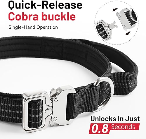 Miniatura 4 de Collar de perro resistente para perros de razas medianas a grandes, collar ajustable de nailon transpirable con asa de control, hebilla de metal de