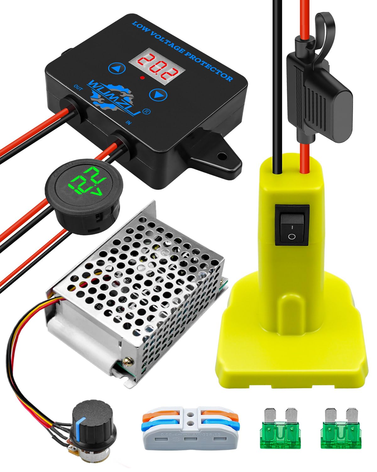 Power Wheel Battery Adapter Converter Kit Fit for Ryobi 18V Battery, DIY Upgrade Ride On Car for Kids with Low Voltage Protector Voltage Display Speed