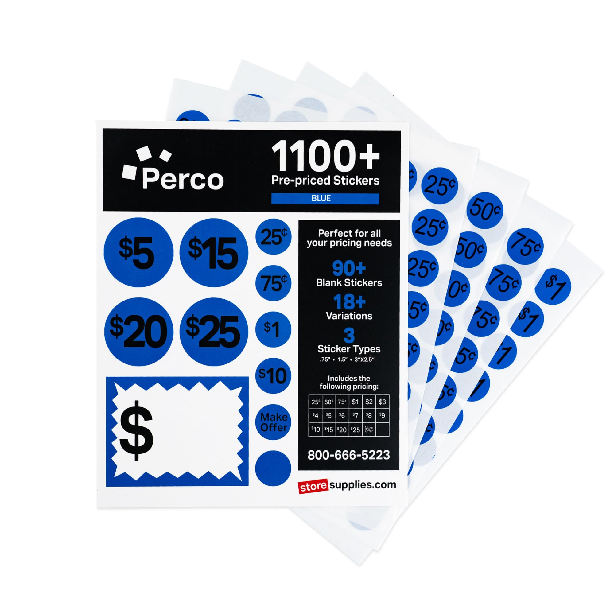 Calcomanías de precios de venta de garaje, 28 hojas, 1,100 calcomanías azules preprecio y en blanco, etiquetas de precio fáciles de leer para precios efectivos, ideal para ventas de patio, mercados de