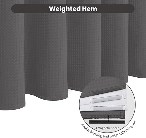 Miniatura 4 de Inhousolu - Cortina de ducha sin gancho con forro de tela a presión para baño, dobladillo pesado resistente de 7.11 ozm, extraíble, repelente al