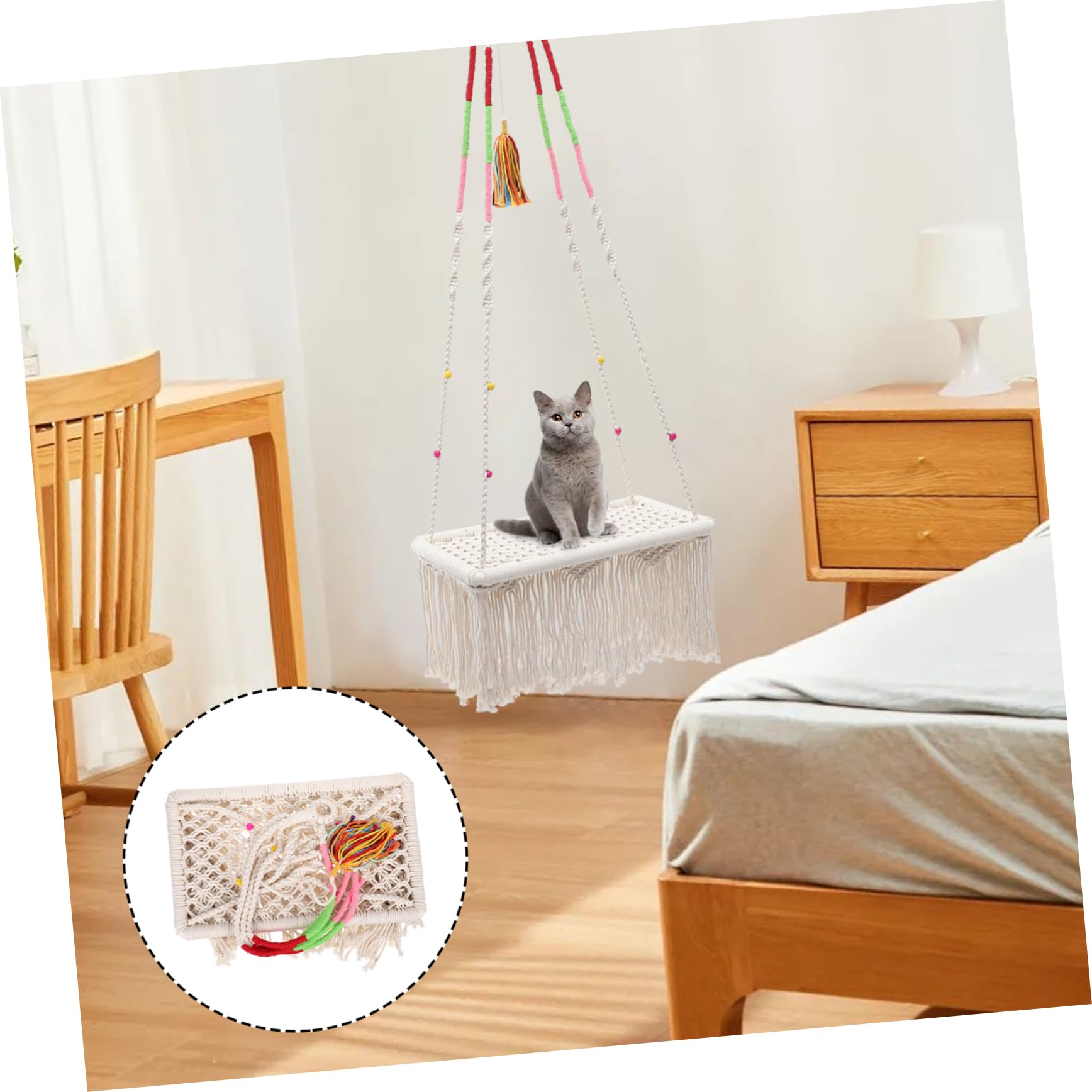 Sosoport Amaca per Gatti Sospesa in Cotone Intrecciato Bohemien, Decorativo e Caldo per Gattini Struttura in Ferro Resistente,