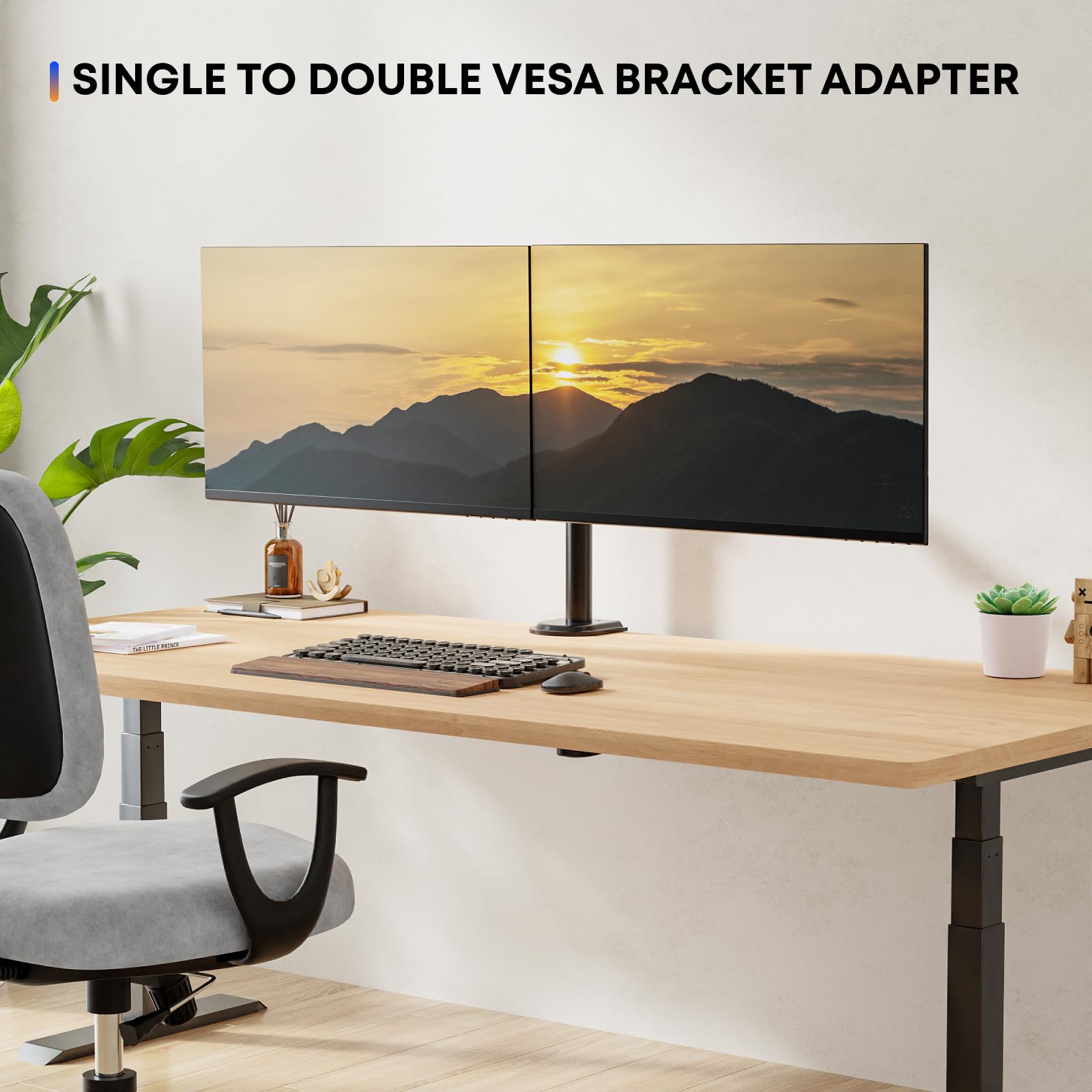 Supporto da Parete per Doppio Schermo, da Singolo a Doppio Schermo Attacco VESA per 2 Schermi da 13 a 27 pollici, Adattatore per Supporto Monitor Inclinabile e Girevole fino a 10kg, VESA 75x75/100x100