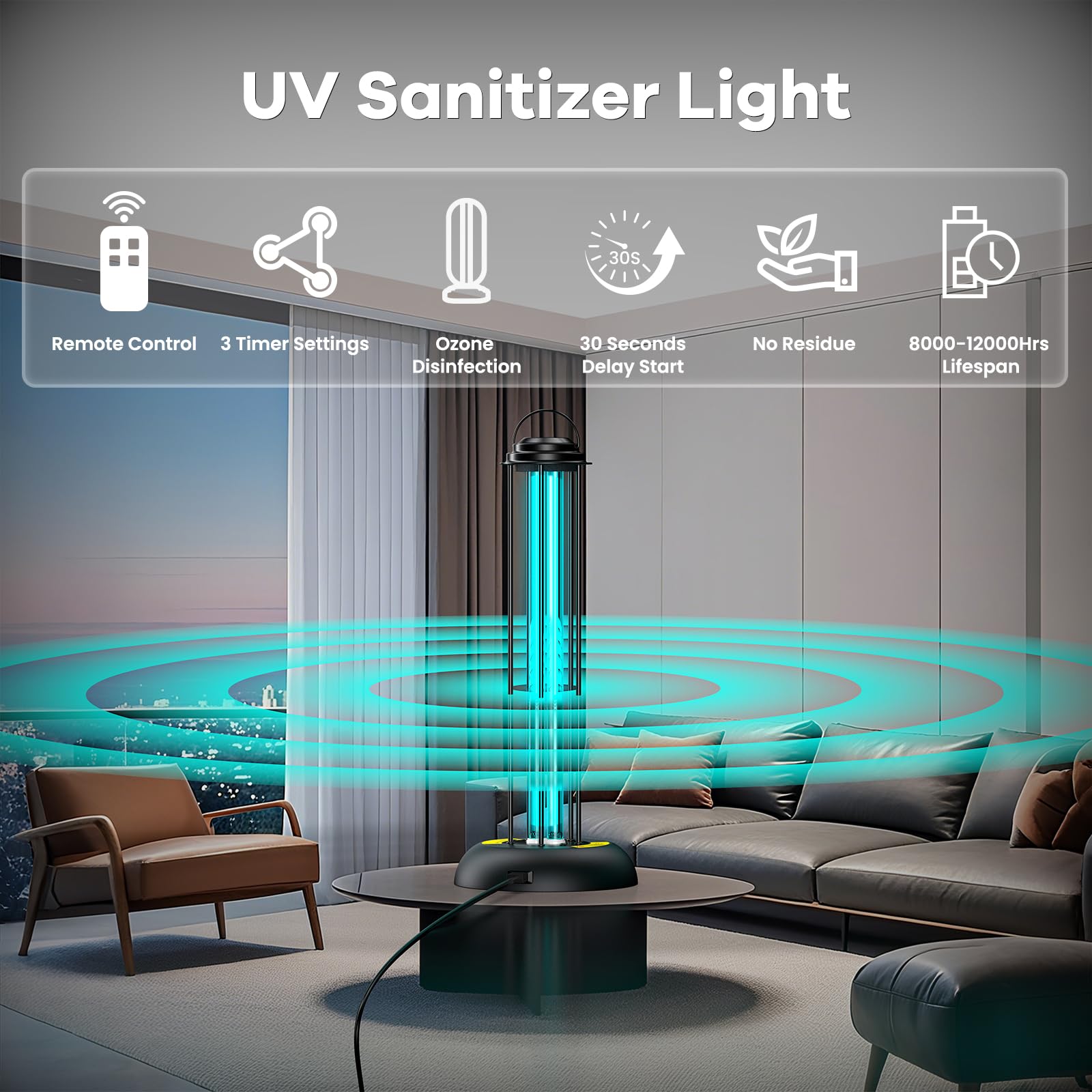 Disinfettante a luce UV, lampada UV per casa, stanza e cucina
