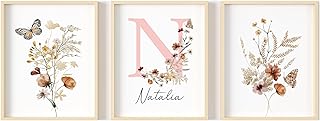 Personalized Wildflower Nursery Prints, Custom Floral Name Wall Art, Bab...