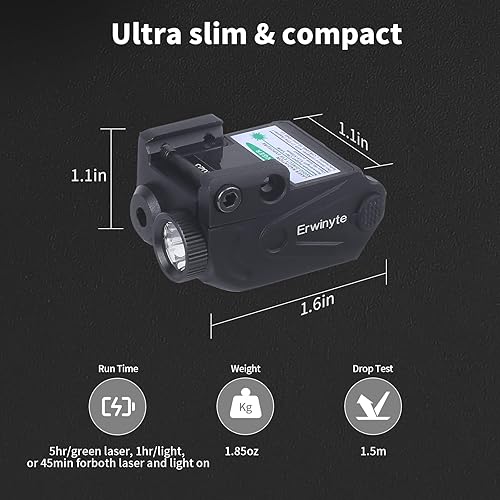 Miniatura 6 de Erwinyte Luz LED blanca para arma con luz estroboscópica y láser verde o láser verdeazul combinado con montaje en riel Picatinny para pistola, rifle