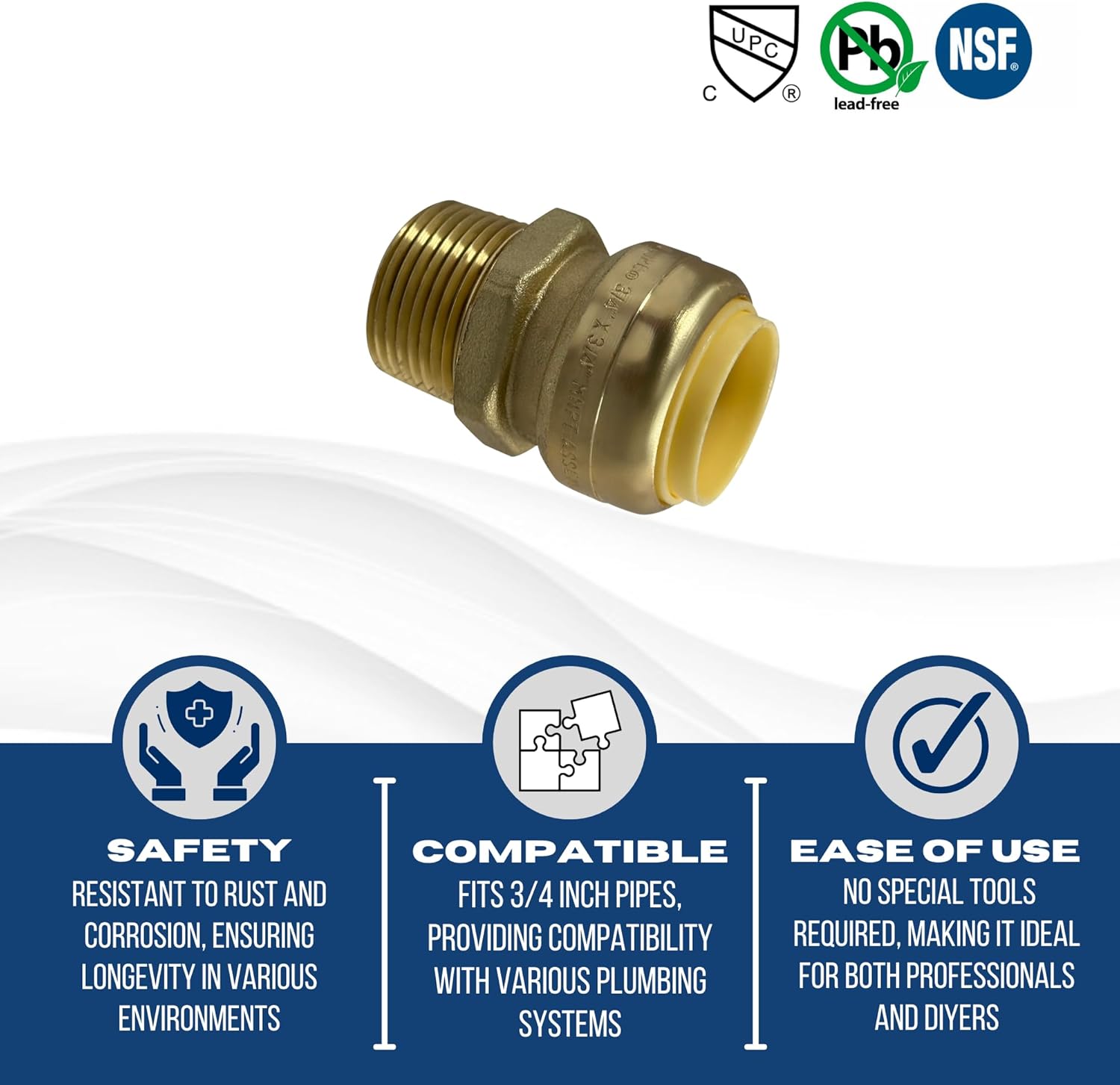 10 Pcs. 3/4" Push Fit Male Adapter, Brass
