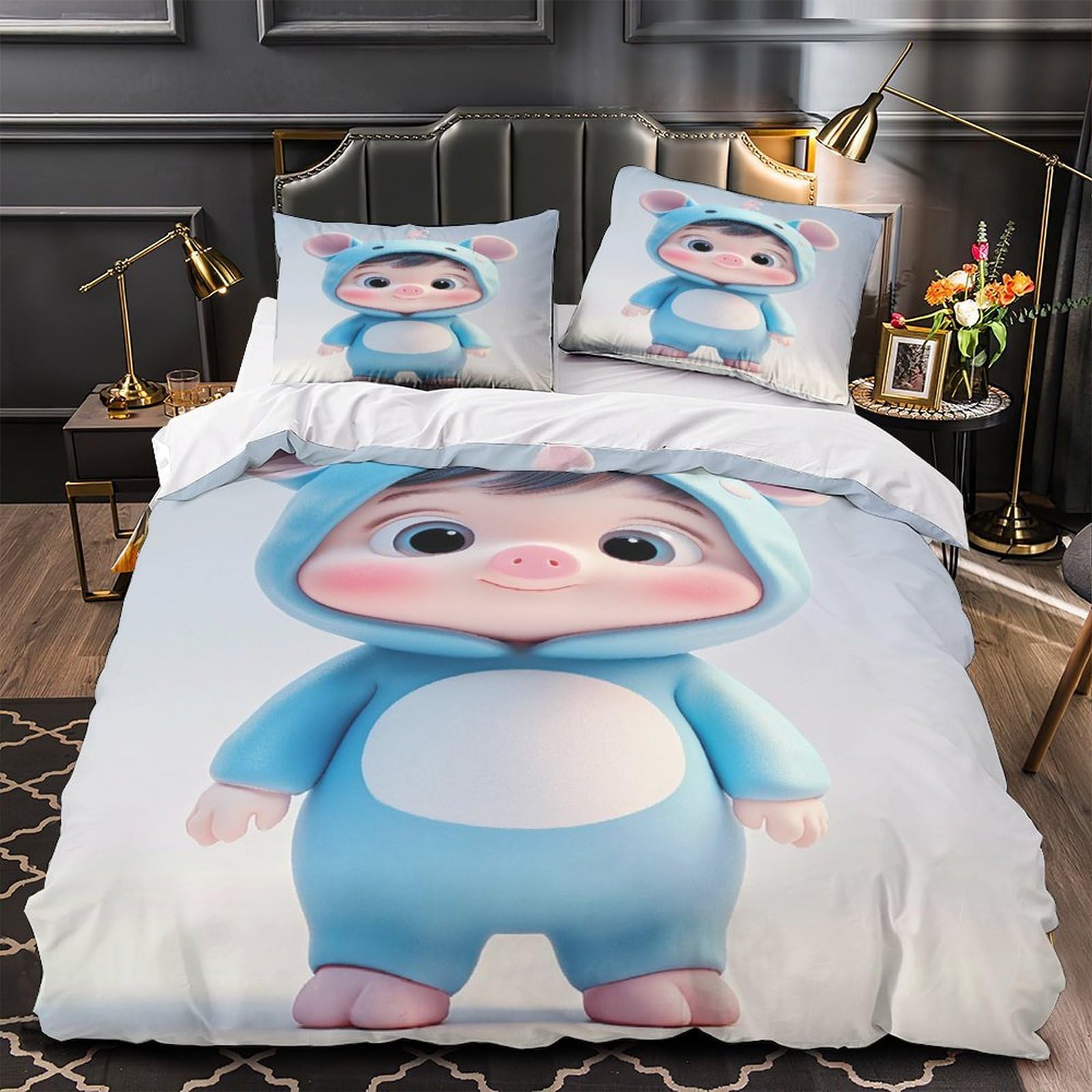 Housse de couette cochon anti-décoloration microfibre 3D
