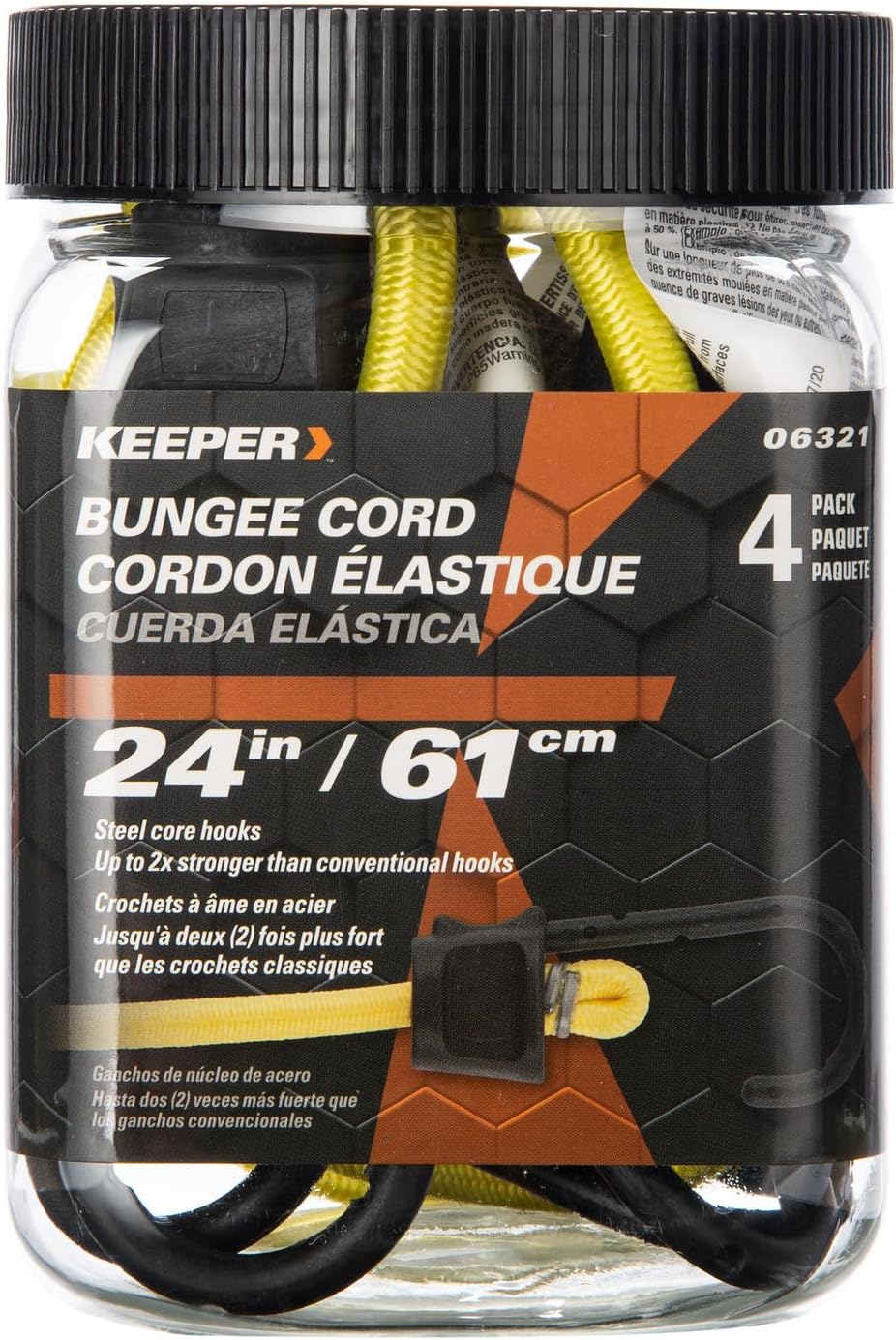 Keeper - 24” Bungee Cord With SST Hooks, 4 Pack - UV And Weather-Resistant