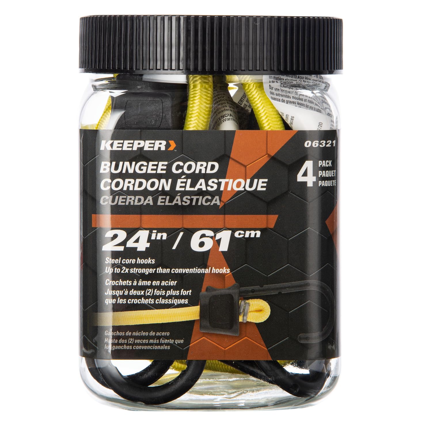 Keeper - 24” Bungee Cord With SST Hooks, 4 Pack - UV And Weather-Resistant