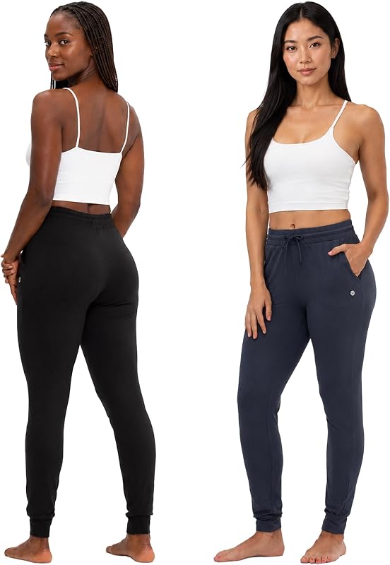 DEVOPS 2 Pack Womens Joggers with Pockets Drawstring Sweatpants Gym