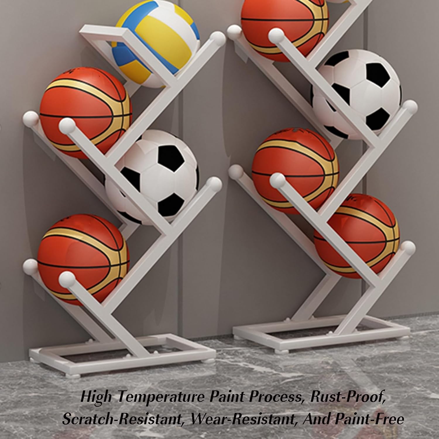 Sports Equipment Rack for Garage Gym School Freestanding Storage Holder for Basketball Soccer Volleyball Football Black