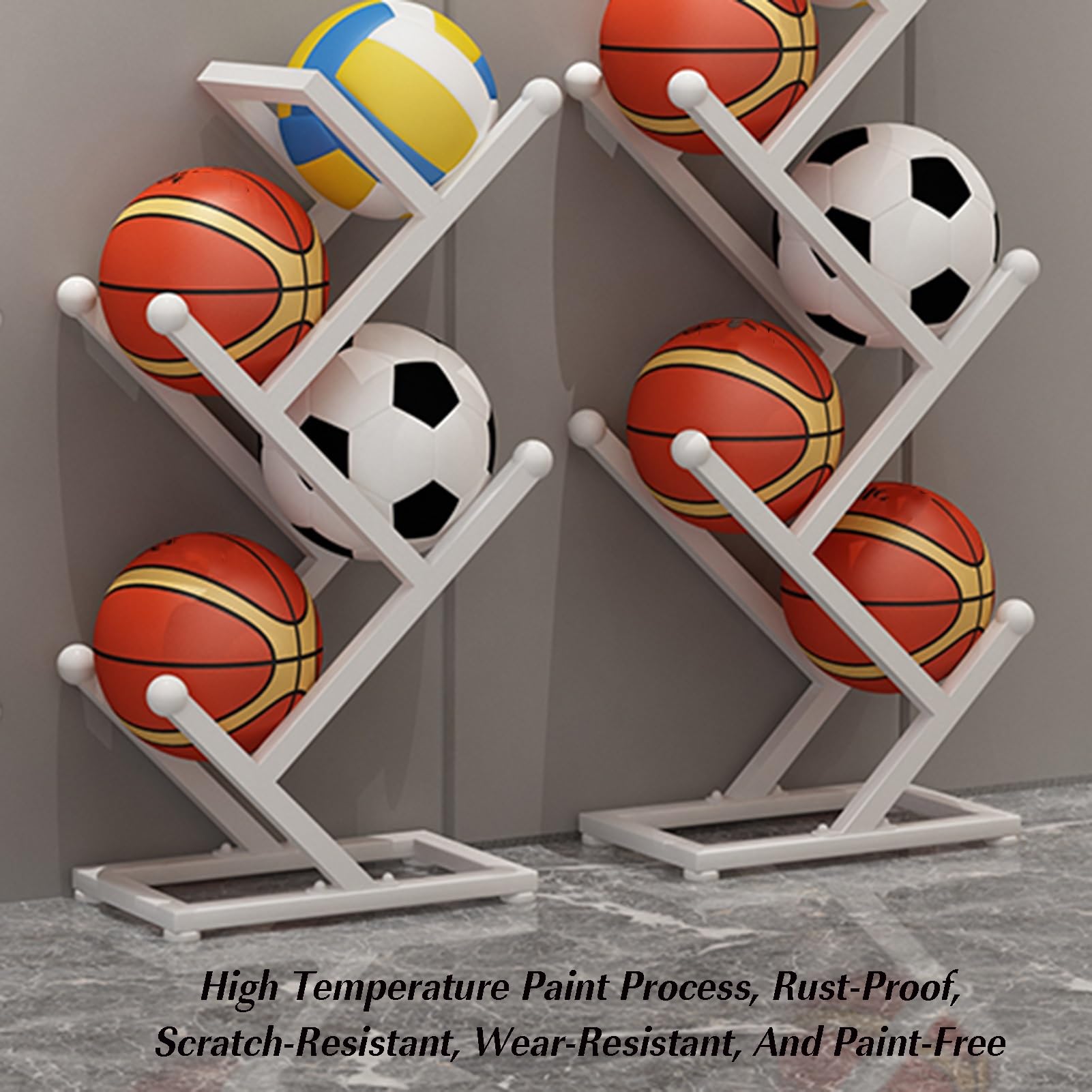 Estantería para Guardar Material Deportivo en Garaje, Gimnasio o Escuela: Independiente, Ideal para Baloncesto, fútbol y Voleibol. Estantería Negra Resistente.