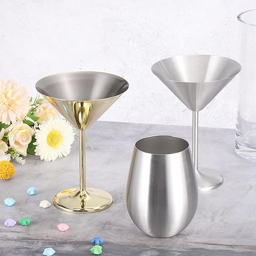 Miniatura 4 de uxcell Copas de cóctel de Martini de acero inoxidable, 2 unidades, 6.1 fl oz6 onzas, vasos de Martini irrompibles, copa de vino tinto de metal a