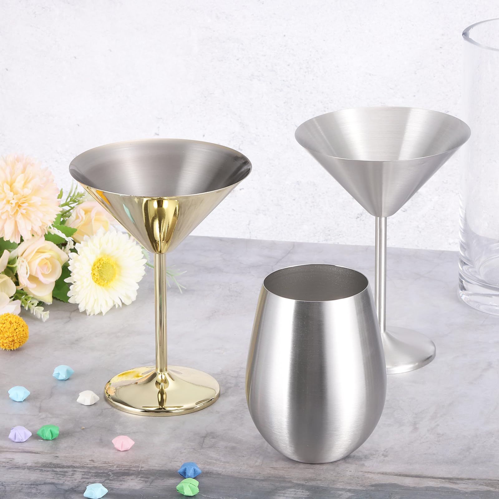 Uxcell Stainless Steel Martini Cocktail Glasses, 2Pcs 180ml/6 OZ Unbreakable Martini Glasses - Image 4