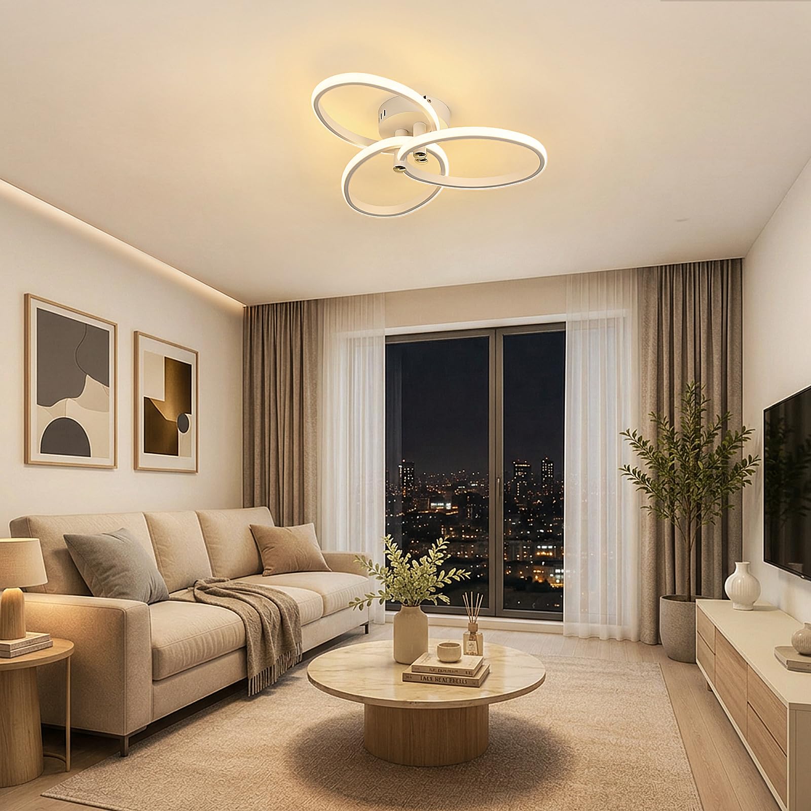 OTREN Lampadario Camera da Letto Dimmerabile 47cm 40W con Telecomando | 3000K-6500K, luce notturna, timer, funzione memoria, per soggiorno, cucina