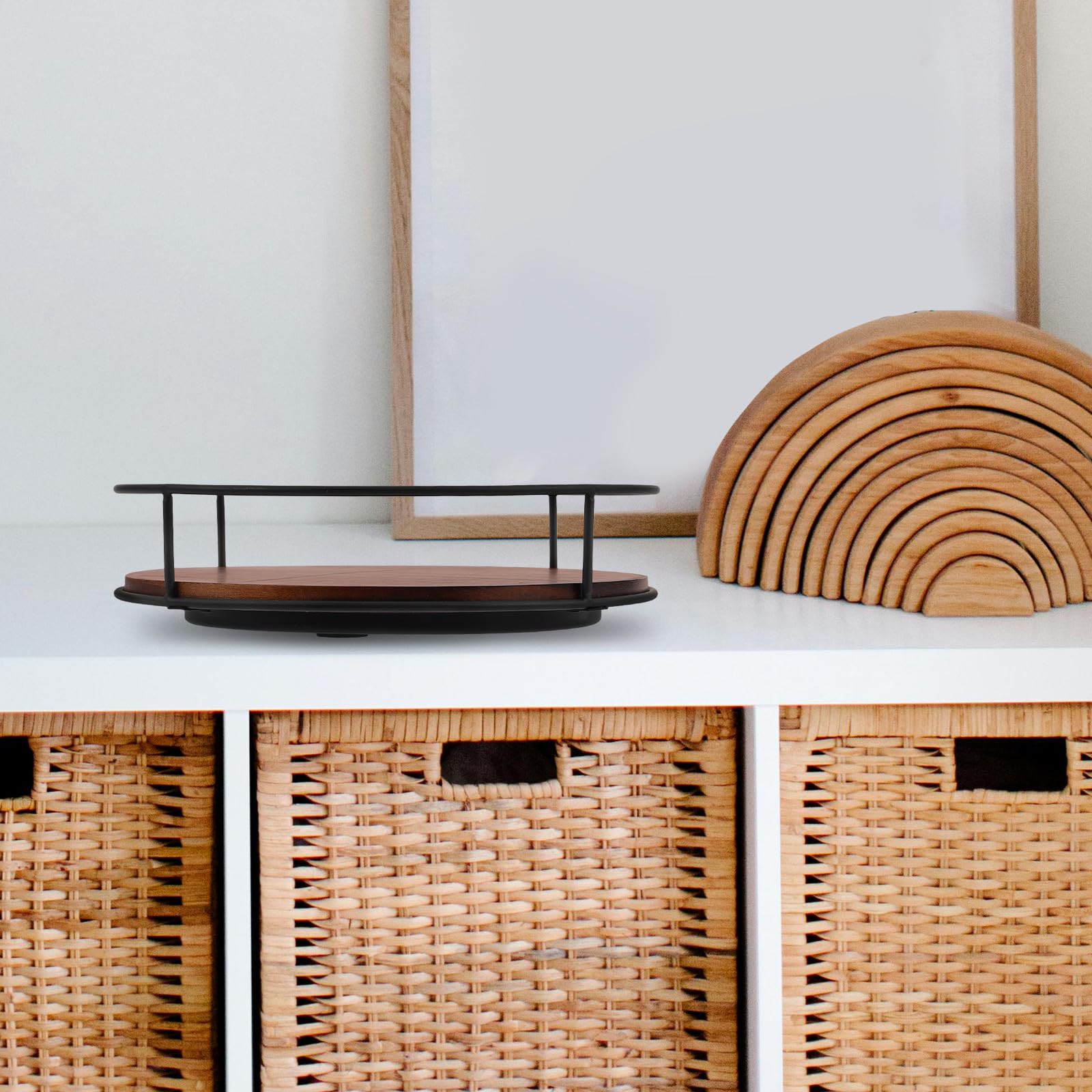 Plato Giratorio y Acabado Natural de Madera Redondo para Especias Diseño Elegante Organizador Versátil y Ahorra Espacio para Cocina y Gabinete