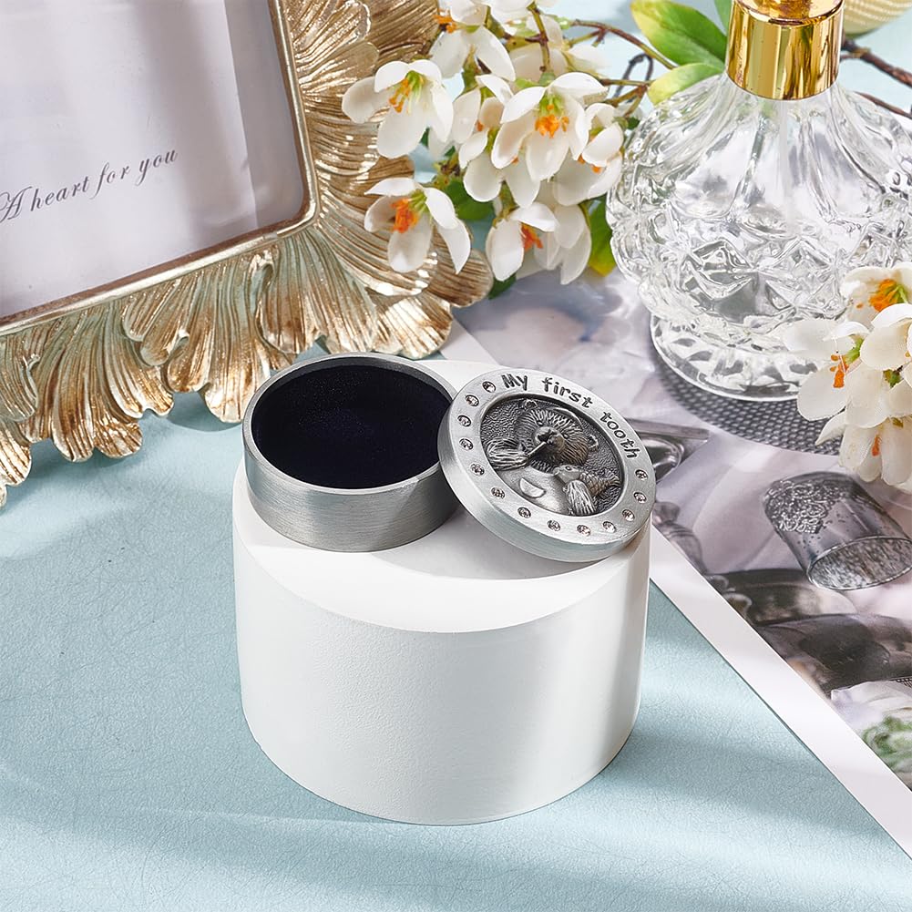 My First Tooth Keepsake Box Antique Silver Column Bear Keepsake Gift Box Velvet Inside Tooth Collection Organizer Holder First Tooth Gift Box Babies Kee