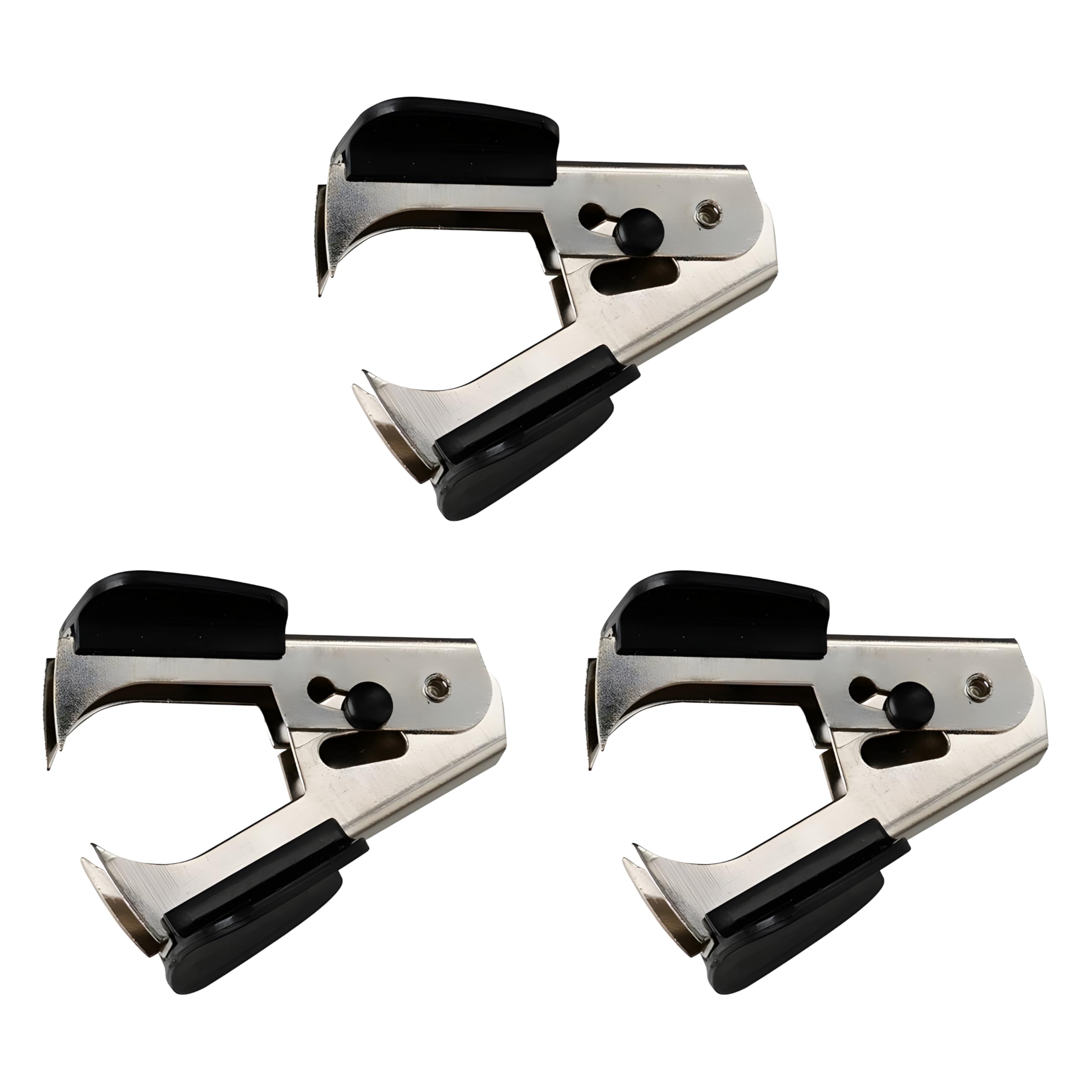 SOMCO - Pack of 3 - Staple Remover with Lock Mechanism, Lightweight Black Grip Staples Pull, Steel Jaw, Binding Supplies Removal, Ideal School & Office Tool (3)