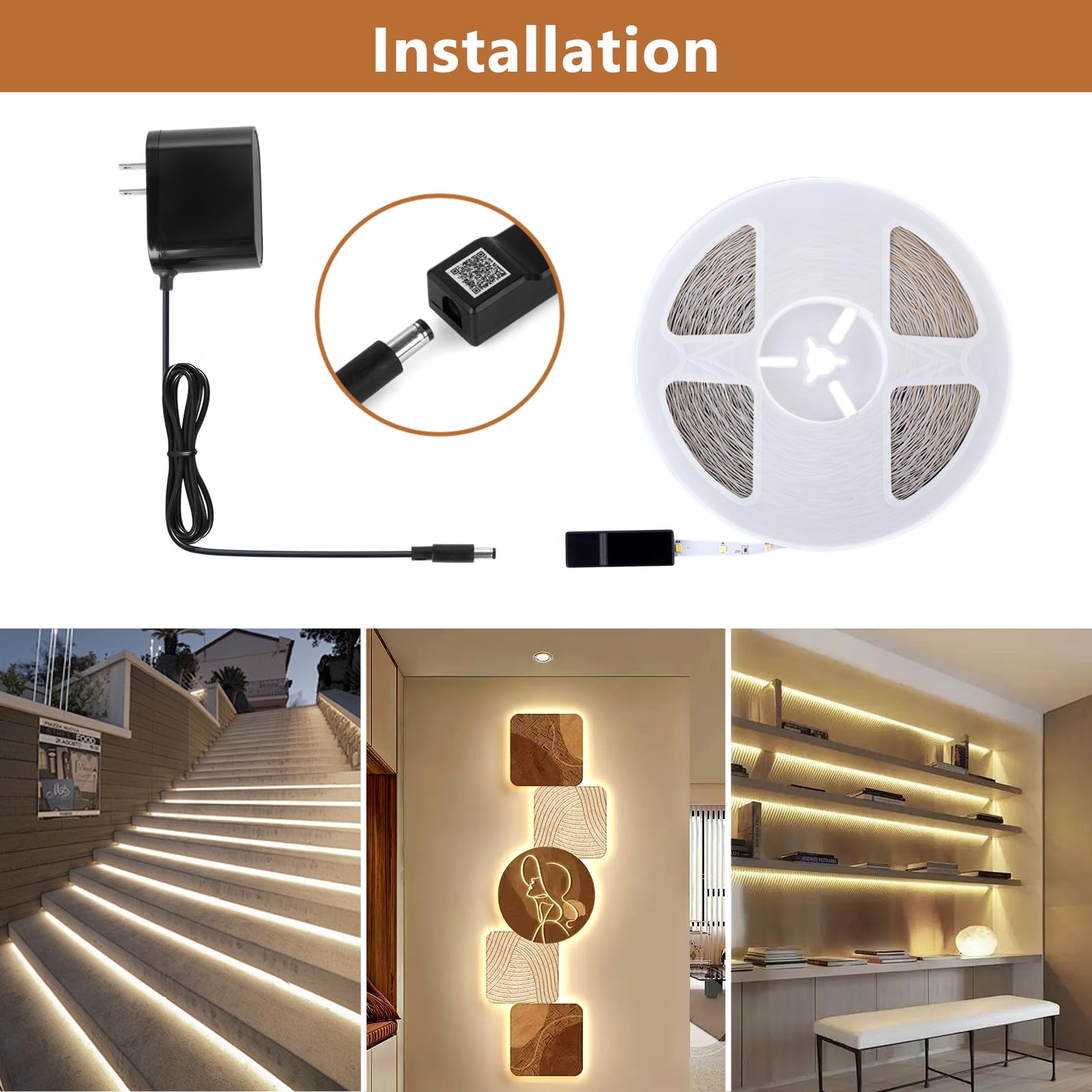Wefomey Striscia luminosa a LED bianca, 100 piedi dimmerabile, 24 V, con controllo remoto e app, 2700 K - 6500 K, 1440 LED, per camera da letto, cucina, appartamento (1 rotolo o 100 piedi)