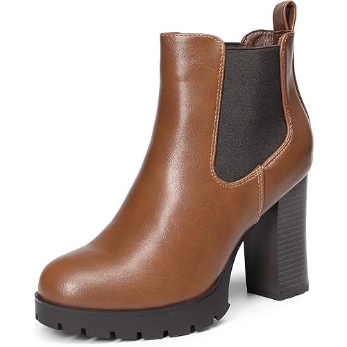 DREAM PAIRS Women's Chelsea Ankle Boots Platform Fall Boots High Chunky Heel Block Elastic Side Booties