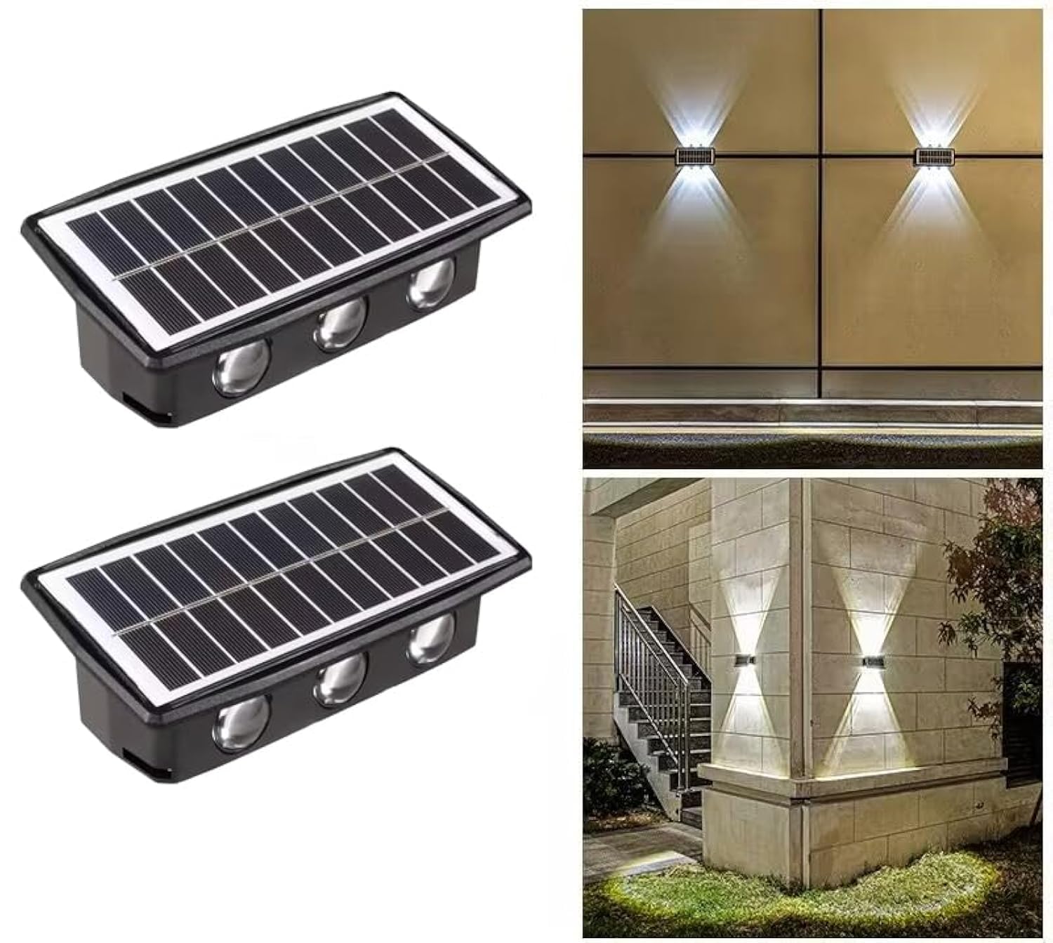 Wishlink2Pack Solar Outdoor Lights Waterproof Up and Down Wall Lamp Dusk to Dawn Outdoor Lighting Aluminum Housing for Yard Deck Garden Garage Walkway Porch (Big Battery Capacity with 6 LED:White)