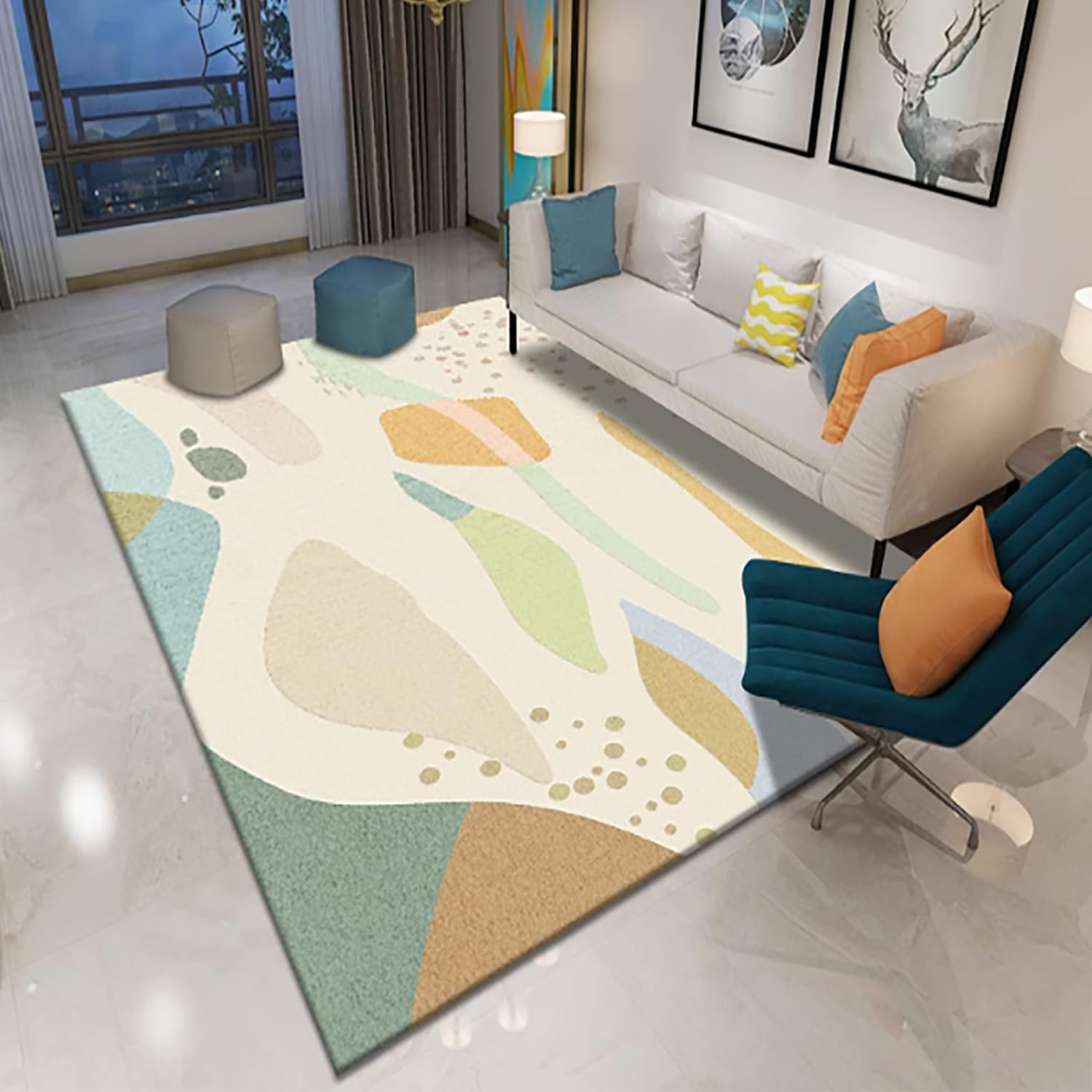 Tapis salle à manger abstrait vert pour des repas chaleureux