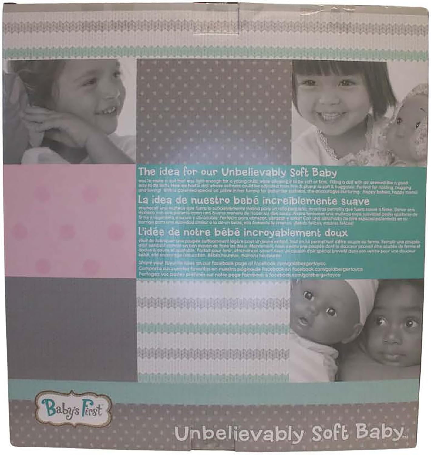 Goldberger Baby's First 19" Unbelievably Soft Baby Doll in Gray Striped PJs. Patented "Air Pillow" Tummy - Super Light and Huggable - For Toddlers 2 Years & Up