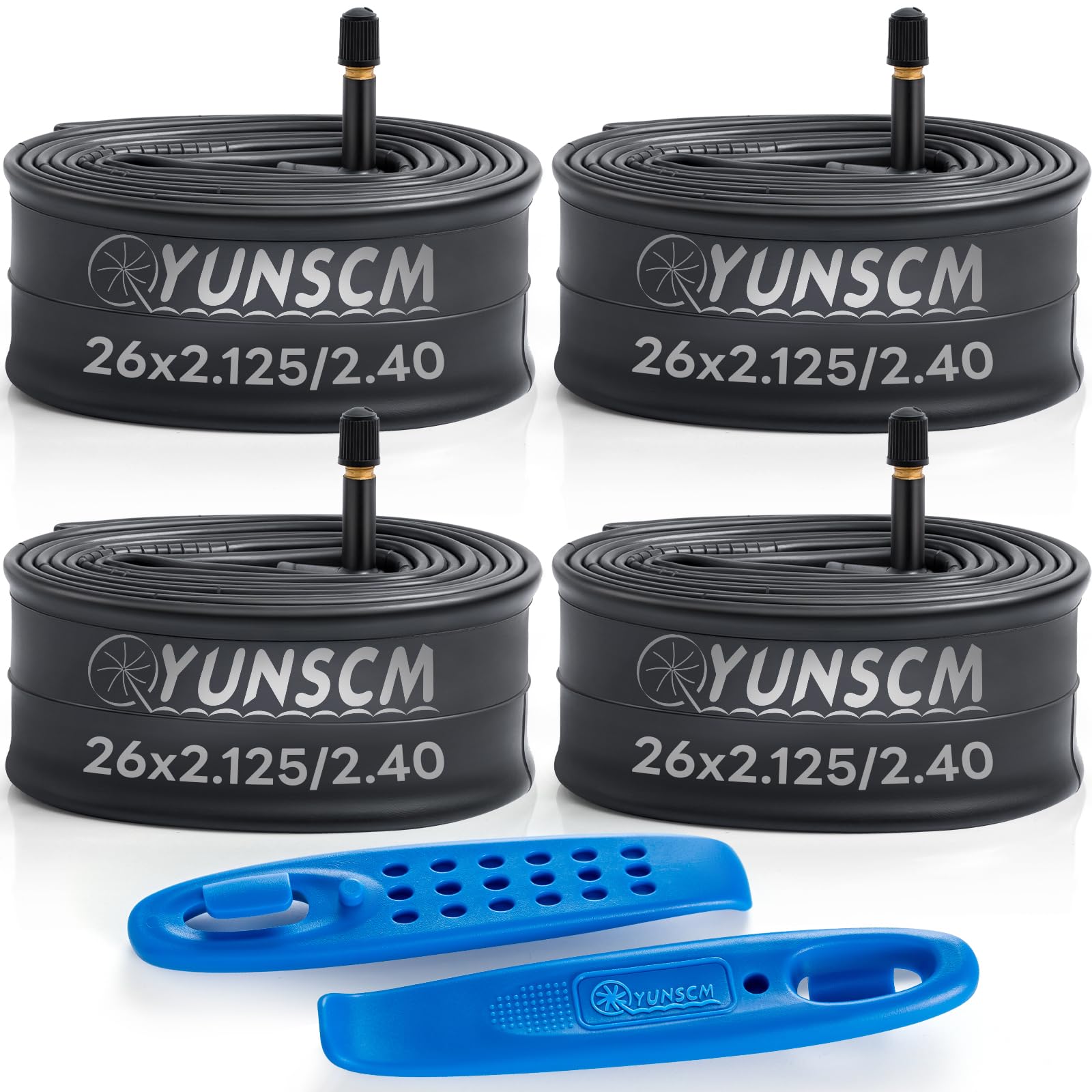 26" Bike Tubes 26x2.125/2.2/2.3/2.4 AV Schrader Valve 26 Bicycle Tubes and Tire Levers Compatible with 26 x 2.125 26x2.20 26x2.25 26x2.30 26x2.35 26x2.40 Bike Tire Tubes-4-PCS