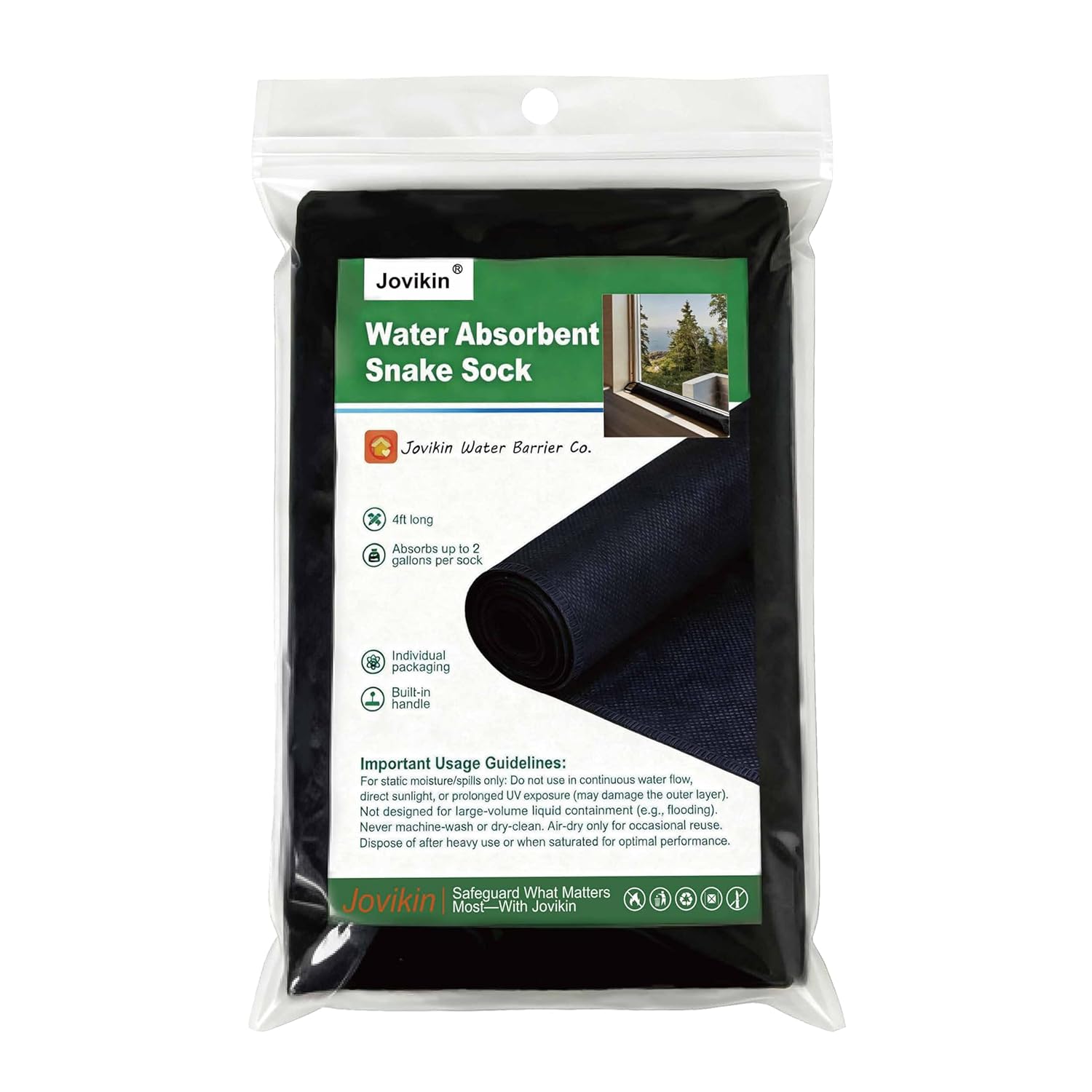 Super Absorbent Sock - 5" x 48" Water Absorbing Snake | 2 Gallon Capacity | Leak & Spill Control for Home, Basement & Industrial Spaces (Pack of 5)