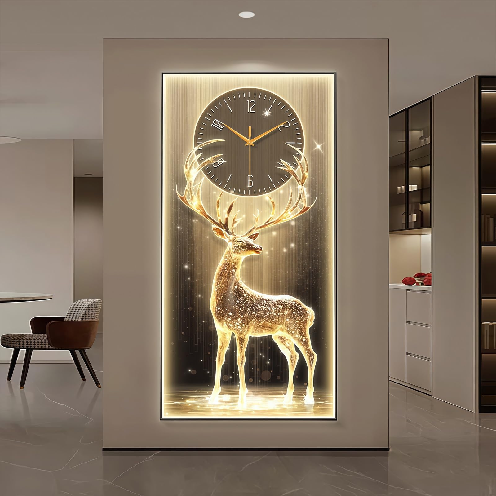 Orologio da parete 3D con luce LED, movimento al quarzo silenzioso, design con corna luminose, scultura decorativa per ingresso moderno