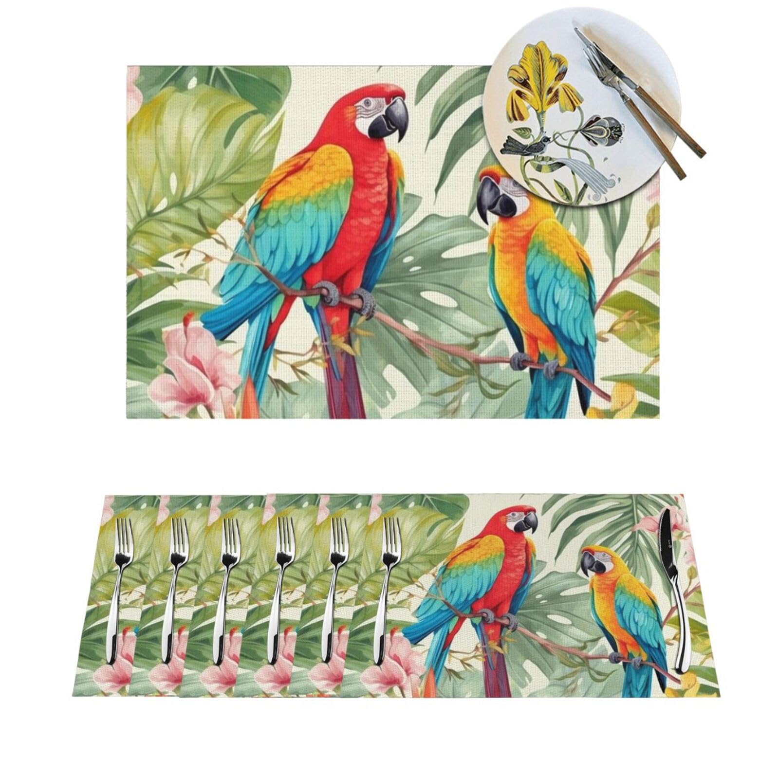 Lot de 4 sets de table en PVC tissé motif tropical résistant à la chaleur pour intérieur extérieur
