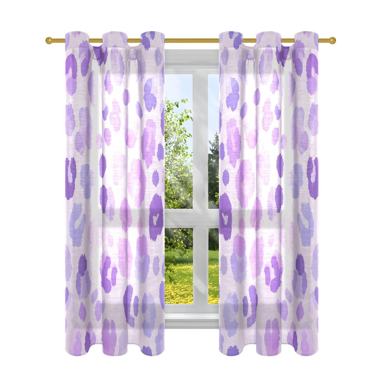 Lot de 2 rideaux de style rustique violets 160x132 cm à pois animaux