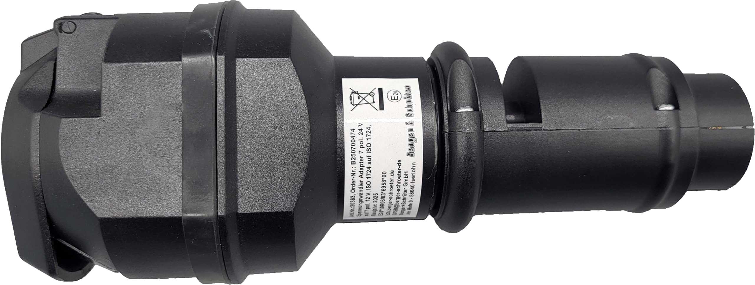 Berger & Schröter | Spannungswandler Adapter für Anhänger 7 polig 24V auf 7 polig 12V, ISO 1724, ISO 1724, Spannungsreduzierer