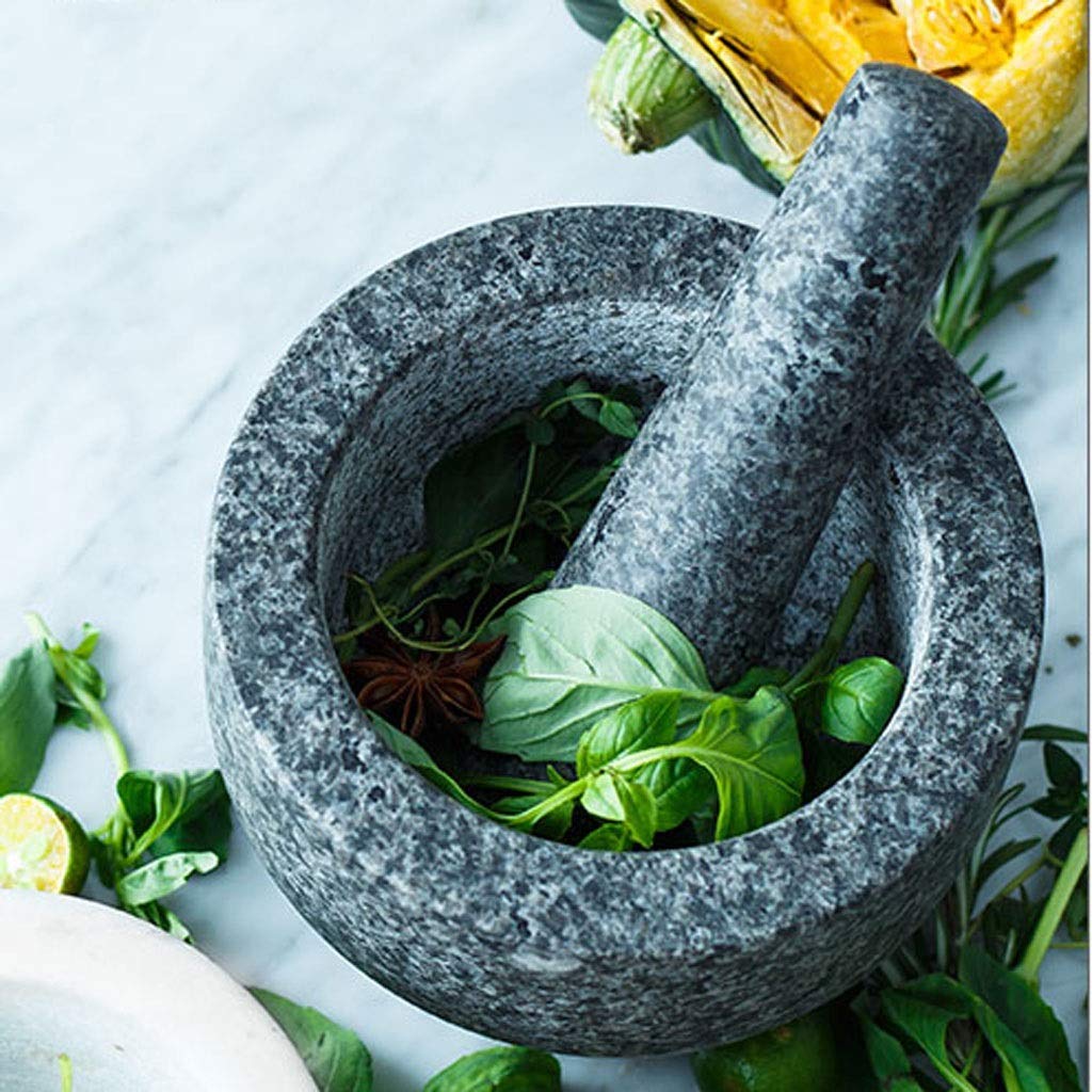 Stößel und Mörser, Premium-Stößel und Mörser aus massivem Granit, Gewürzbrecher, Mühle, Mahlpaste, Guacamole, Kräuter, Gewürze, Knoblauch, Ingwer