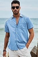 Vista 188 de JMIERR Camisas de vestir a rayas con botones y manga corta para hombre