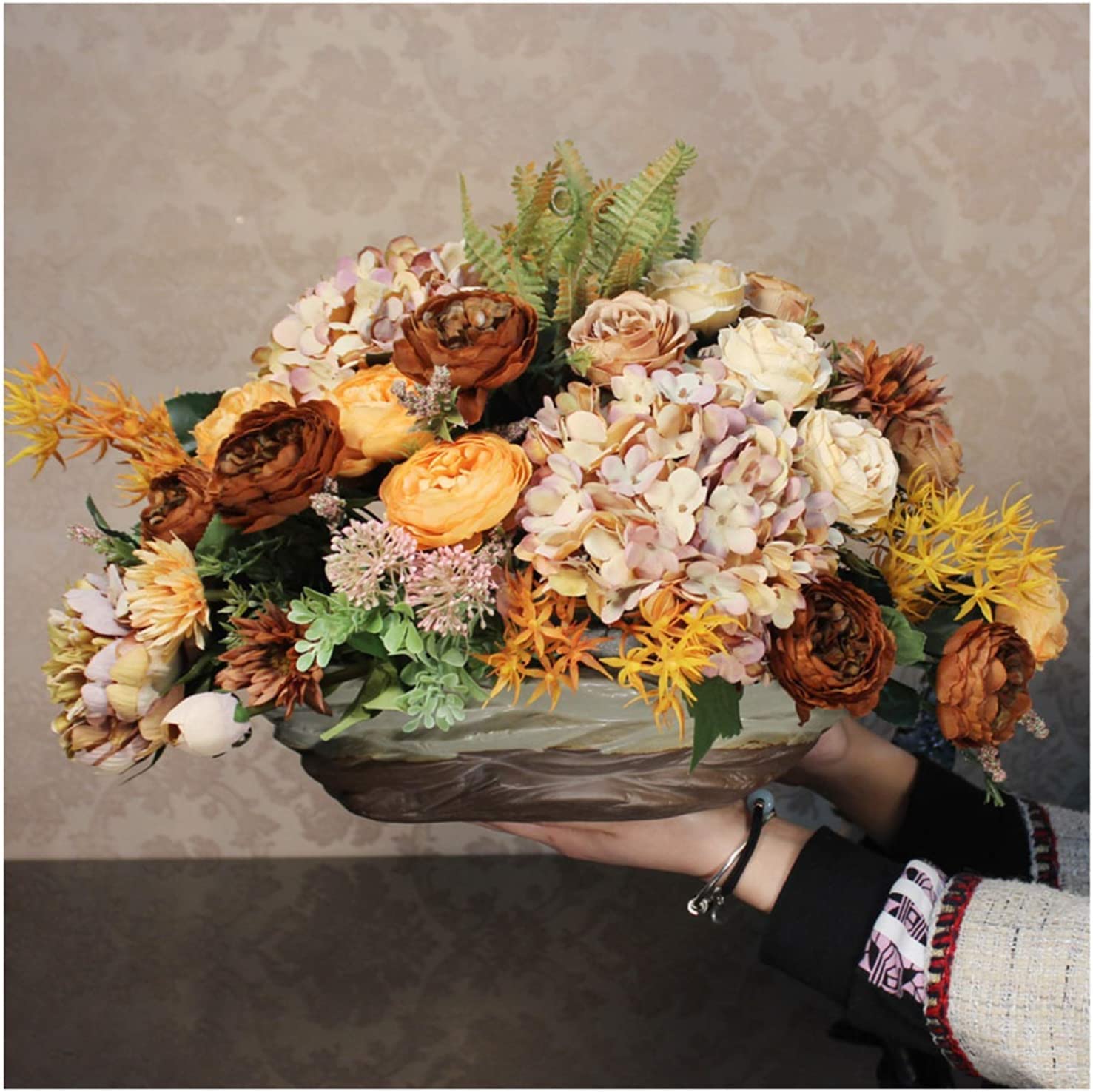 DFGHNBVC Artificial Flower With Pot Orchid Artificial Peony Floral Bouquets Real Touch Fake Flowers Tabletop Centerpiece Faux Silk Flowers Decor For Home Orchid