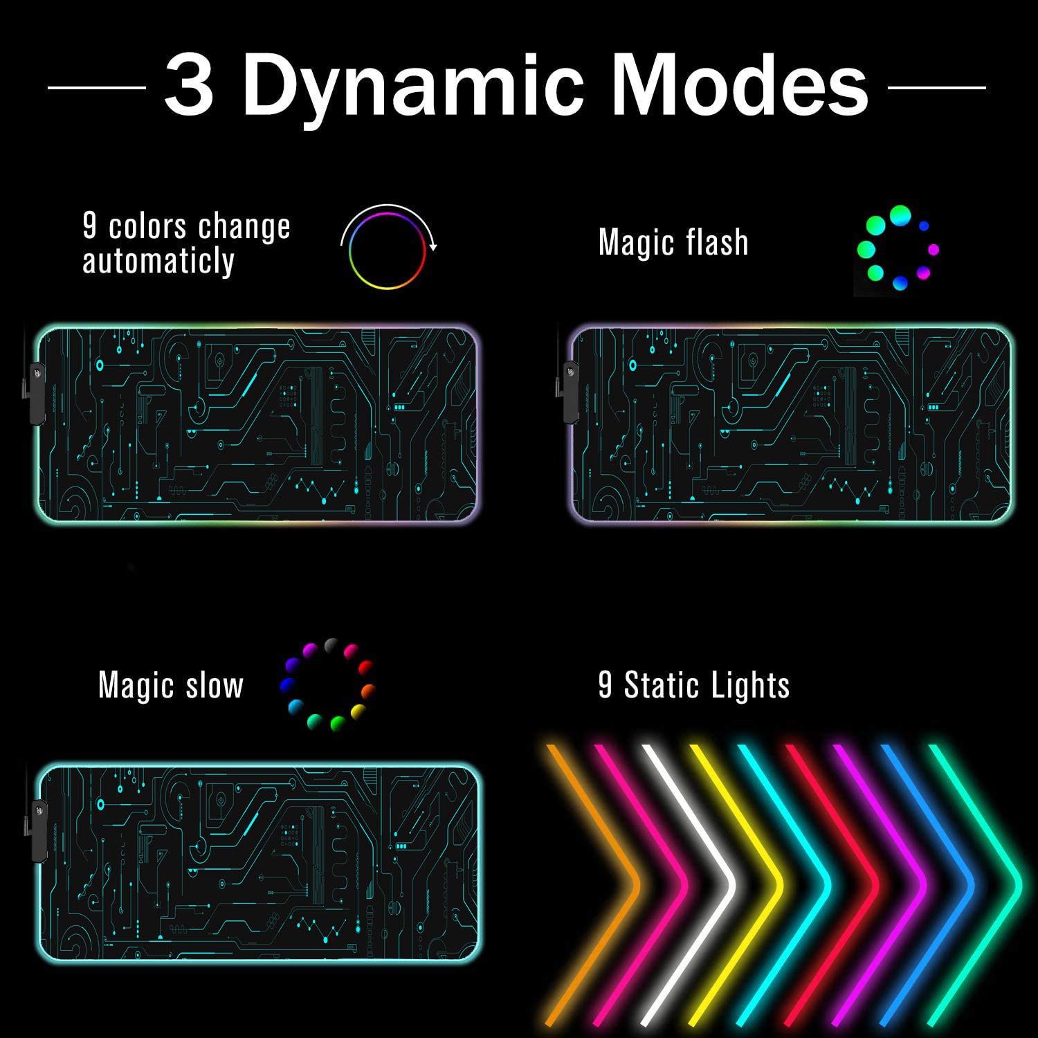 RGB Gaming Mouse Pad with Coffee Coaster, XXL Large Glowing LED Mousepad, Anti-Slip Rubber Base, Computer Keyboard Desk Mouse Mat 31.5 X 11.8 Inch - Circuit Board Pattern