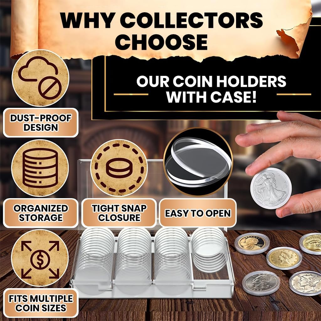 DADRIS Coin Storage Box for Collection – Transparent Plastic Coin
