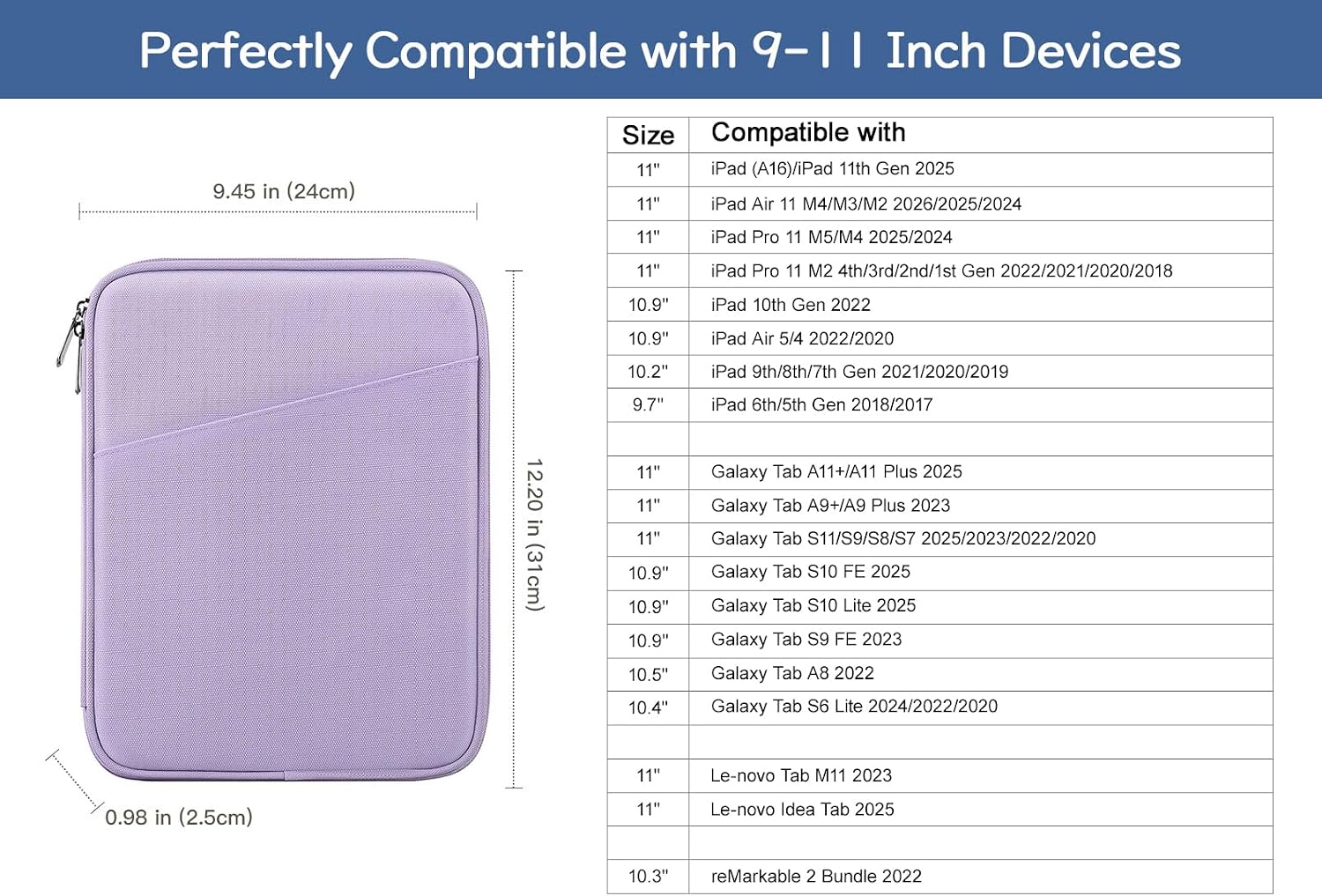 Dadanism 9-11 Inch Tablet Sleeve Bag Carrying Case, Grey Purple image 2