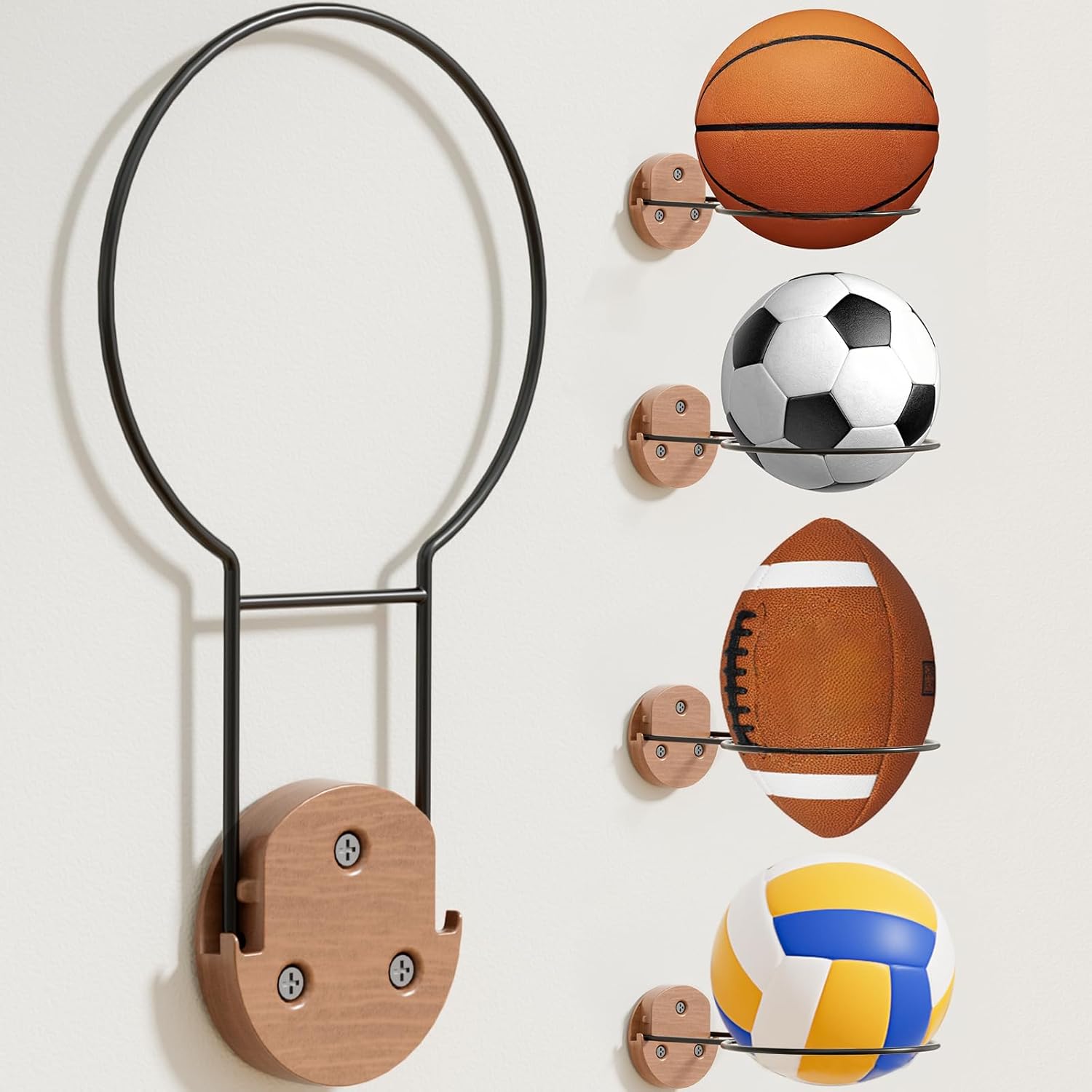 Basketball Holder Wall Mount, Foldable Ball Storage for Basketball, Soccer Ball, Volleyball, Football, Rugby, Ball Holder as Sports Room Decor, Boys Room Accessories