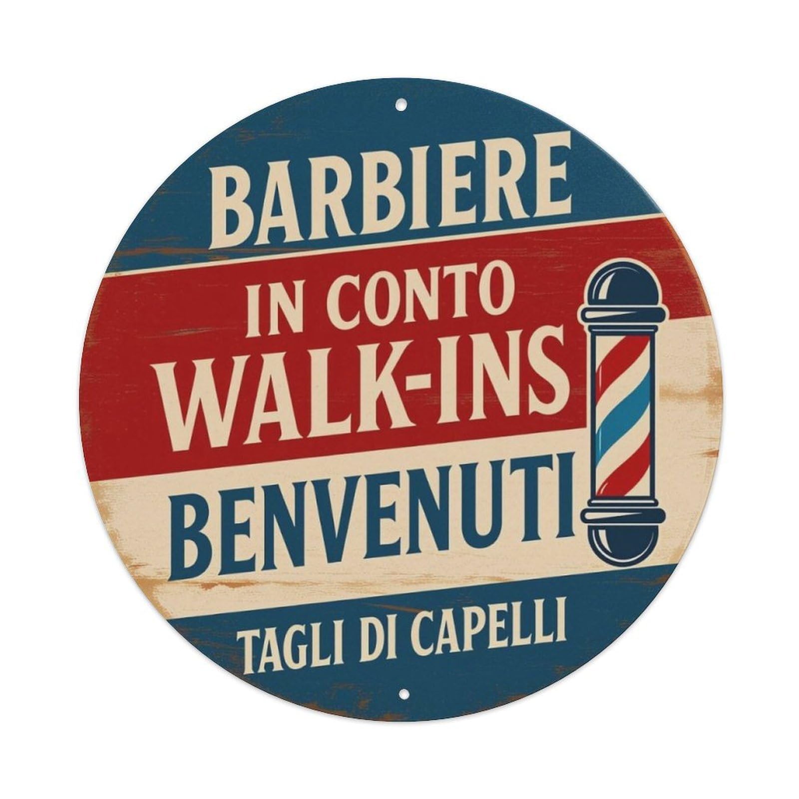 Vintage Italian Barbershop Round Decor Sign Vintage Aluminium Metal Sign, Retro Wall Decor for Home, Bar, Garage & Farmhouse 20x20cm