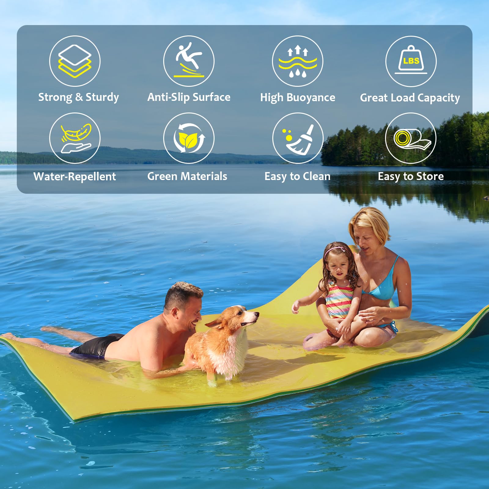 CTSC Tapis Flottant Piscine, Tapis Flottant en Mousse, Tapis en Mousse xpe avec Filet en Nylon résistant à la déchirure 240/275 x 120cm & 305/365 x 120cm Capacité Portante 163/181/272/313KG