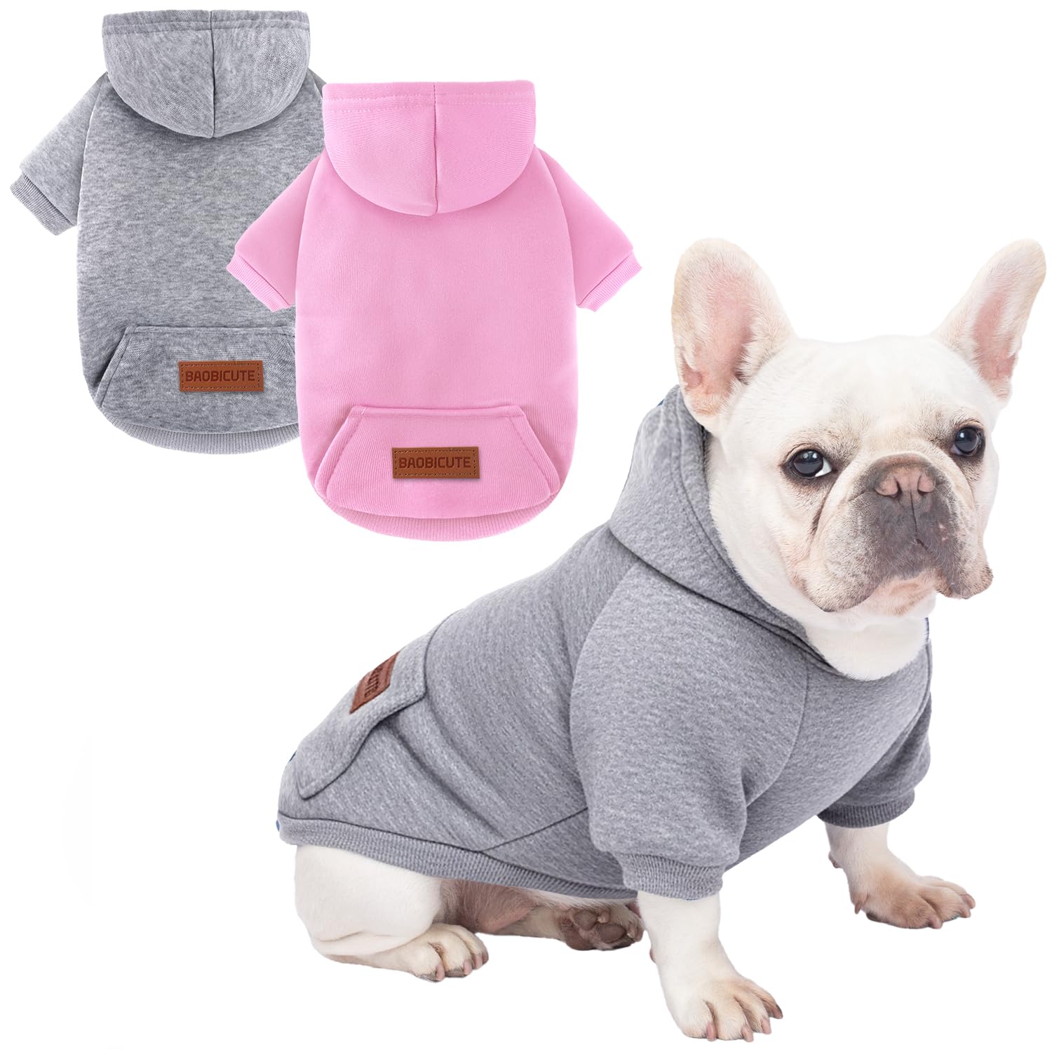 2 Pack Dog Hoodie Warm Hood Dog Sweater Cold Weather Small Dogs Sweatshirt Comfort Pet Clothes for Small Medium Dogs with Pockets Chihuahua Clothes for Male Female Girl Boy Sporty Daily Wear