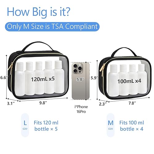 Miniatura 3 de PACKISM Bolsa de Maquillaje Transparente - Paquete de 2 Bolsas de Aseo Aprobadas por TSA con Asa y Abertura Grande, Bolsa de Aseo Transparente
