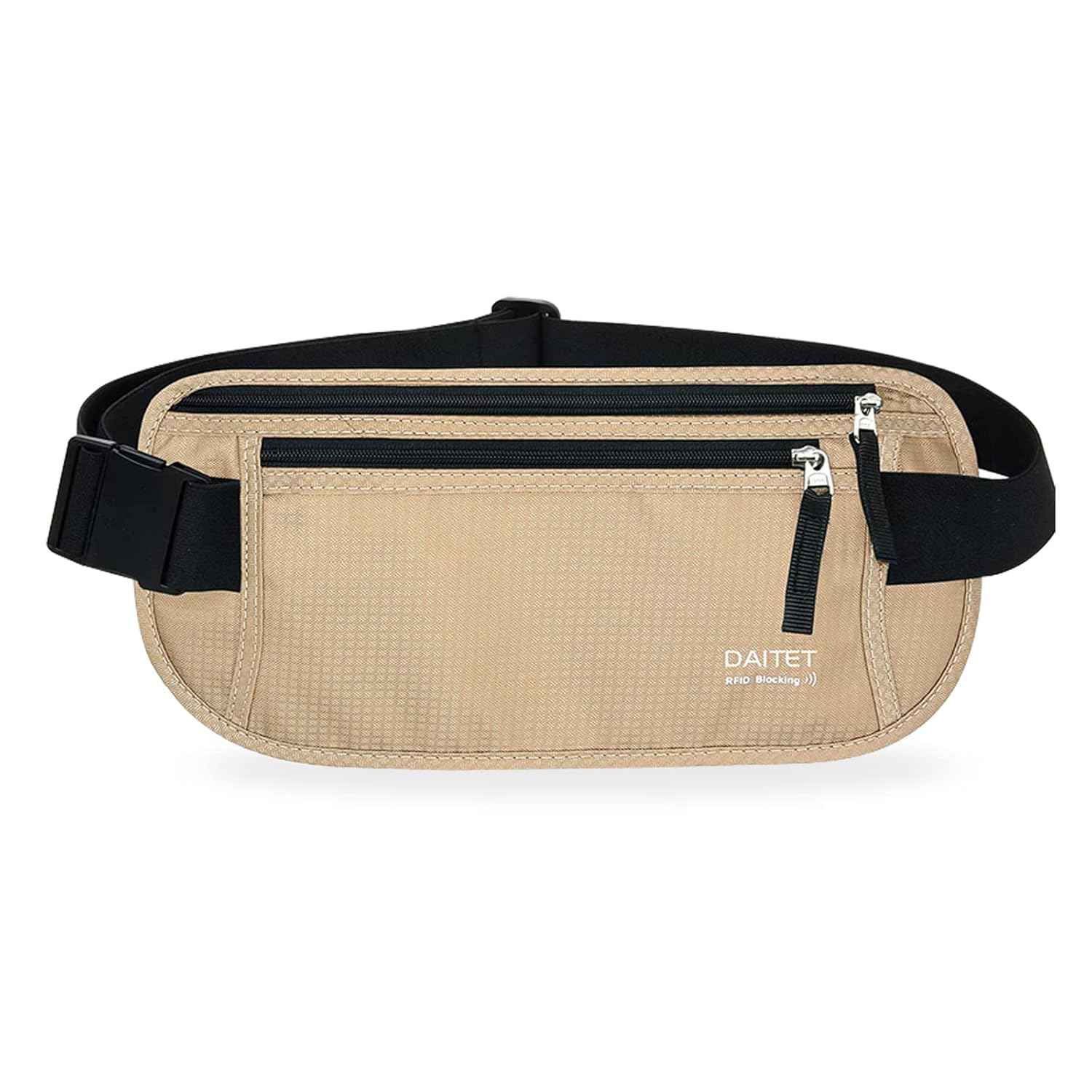 RFID Blocking Money Belt for Men Women, Slim Fanny Pack for Travel,Running,Conceal Waist Wallet for Passport Holder,Phone,Cash(Black Beige), Black Beige