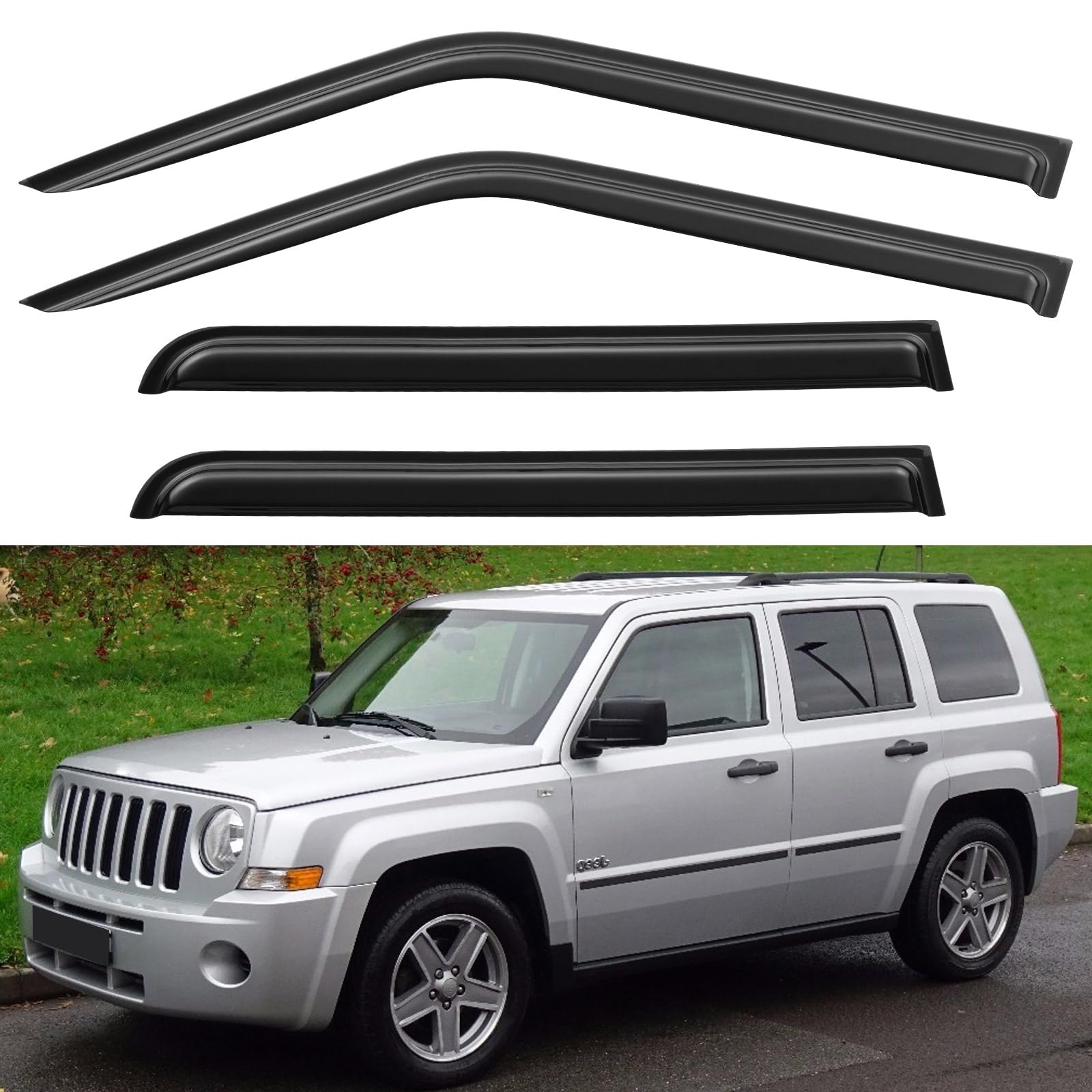 Window Visors Rain Guards for 2007-2018 Jeep Patriot | Out-Channel Window Vent Wind Deflectors Visors Shades Protectors for 07-18 Jeep Patriot